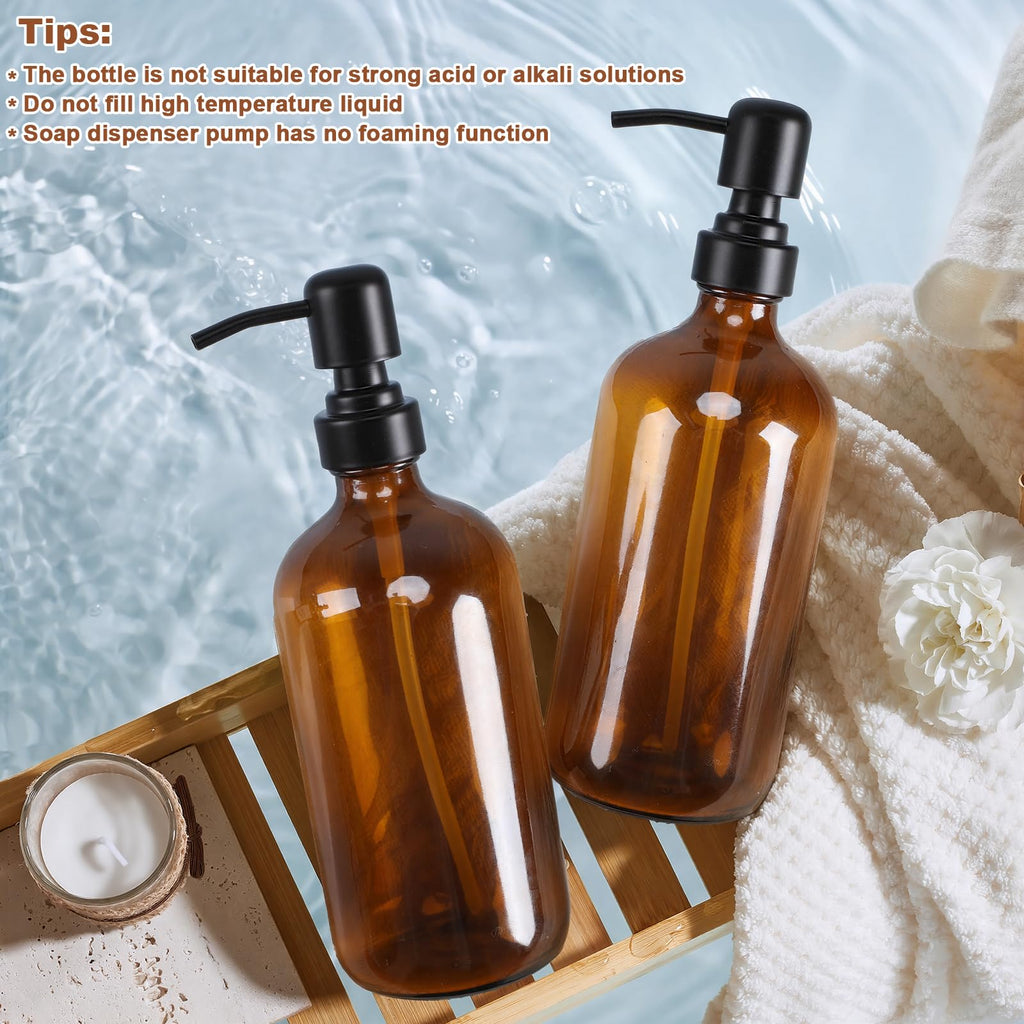 Ceecysaa Glass Soap Dispenser, 500 ml Soap Dispenser, 2 Pack Bathroom Hand Soap Dispenser with Pump, Amber Glass Bottles,Hand and Dish Soap Dispensers Sets for Kitchen,Bathroom