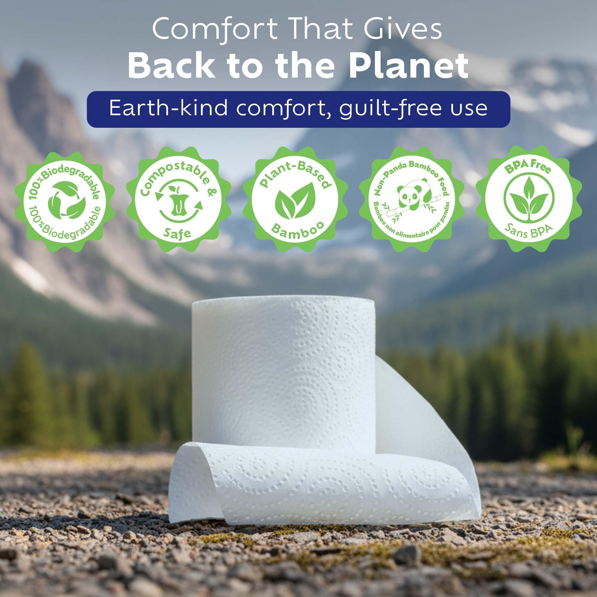 Bamboochi Bamboo Toilet Paper, Septic Safe Toilet Paper 2 Ply 12 Rolls 300 Sheets Per Roll, Soft Unscented Bath Tissue, RV Safe, Eco-Friendly, Non Chlorine, PFAS Free, Proudly Made in Canada