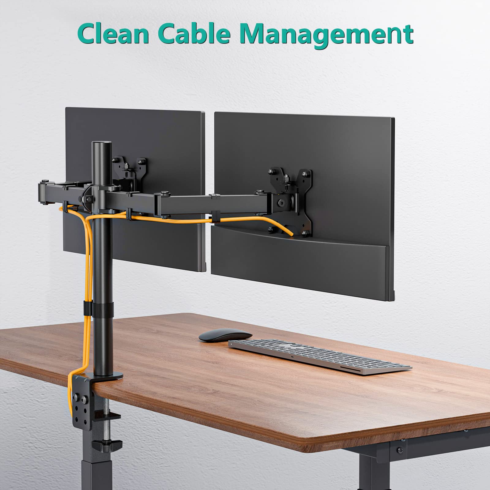 WALI Dual Monitor Arm for 13-27 inch Screens, Monitor Arms for 2 Monitors Holds up to 22 lbs Each, Fully Adjustable Dual Monitor Mount with Swivel Tilt Rotation, 75x75/100x100mm (M002), Black