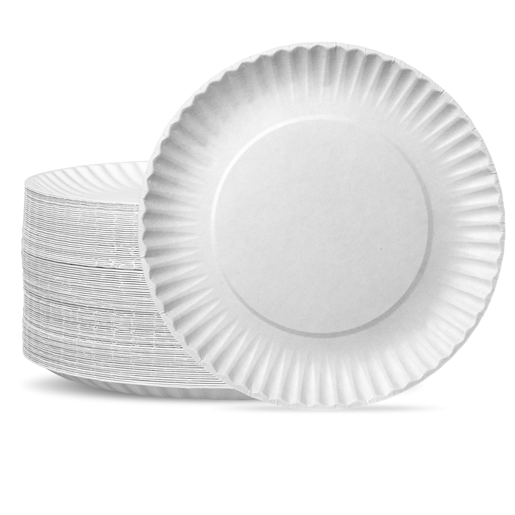 GUSTO [9 Inch - 300 Pack] Uncoated White Paper Plates - Disposable Party Plates, Decorative Paper Plates for Crafts (Formerly Comfy Package)