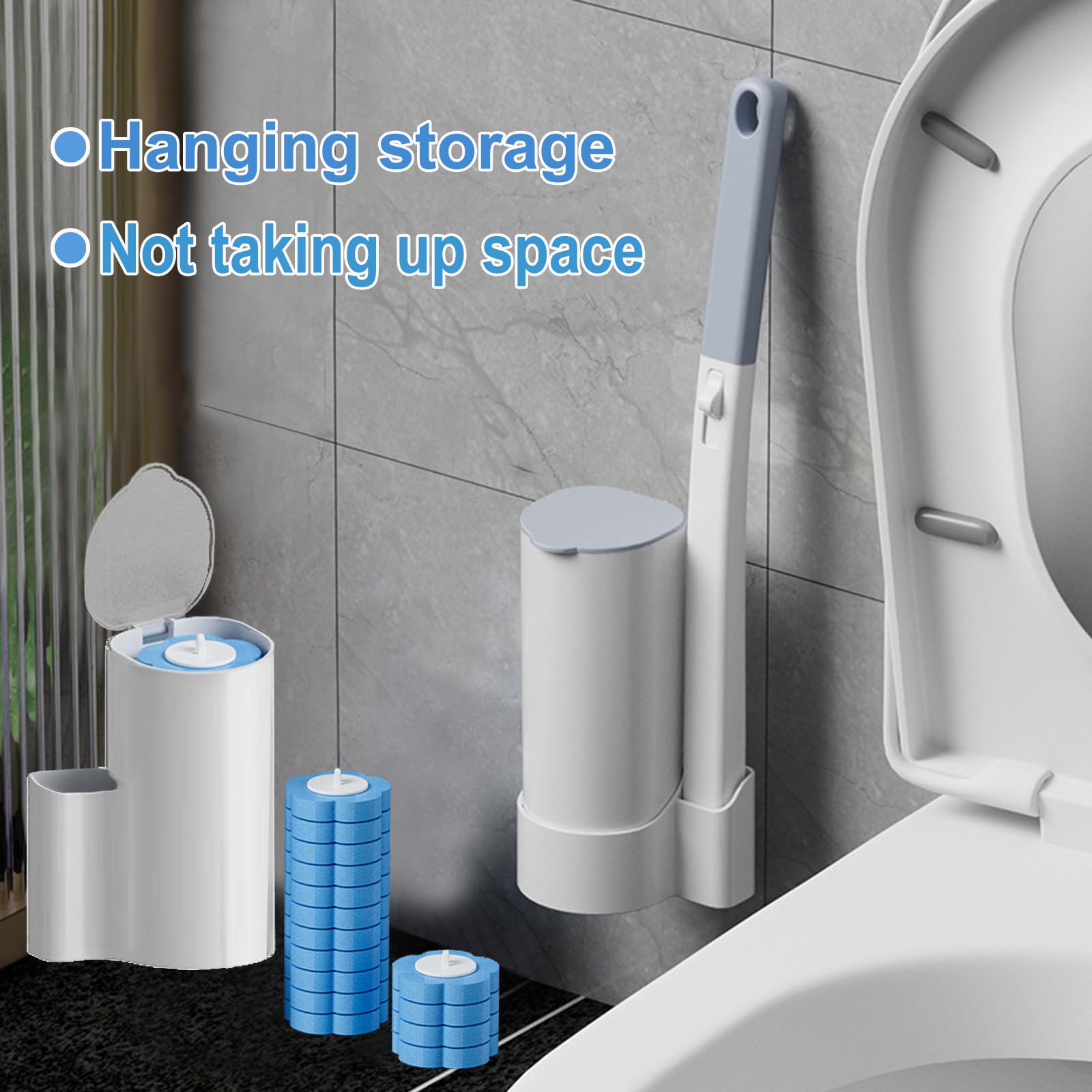 Ucaimao 2 Pack Disposable Toilet Brush and Holder Set,Extended Handle with 48 Cleaner Refills Toilet Brush for Toilet Bowl Cleaners,Bathroom Cleaning,Sink, Bathtub, Floor - Blue (Ocean Fresh Scent)