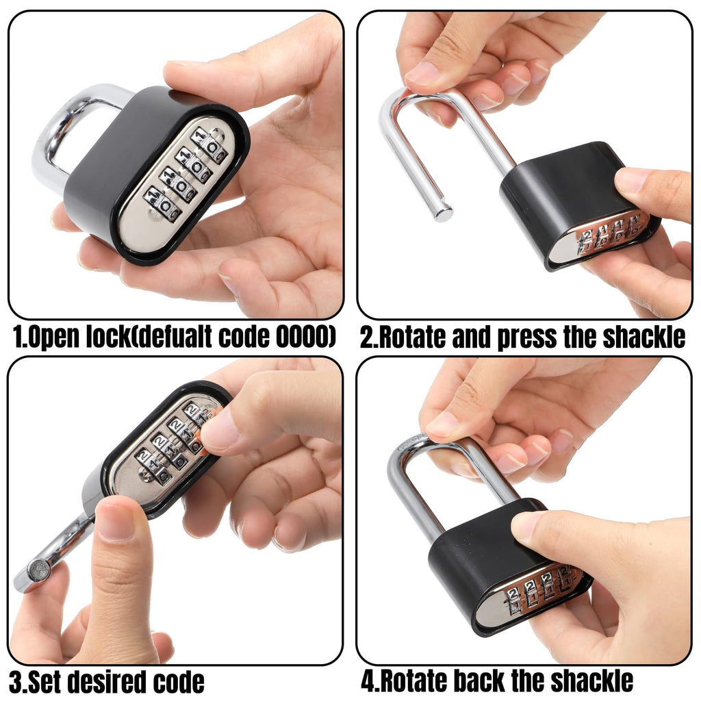 Hiceeden 2 Pack 4 Digit Heavy Duty Combination Lock, Long Waterproof Shackle Padlock, Resettable Zinc Alloy Lock for Outdoor, Gate, Fence, School Gym Locker, 2" Wide, Black