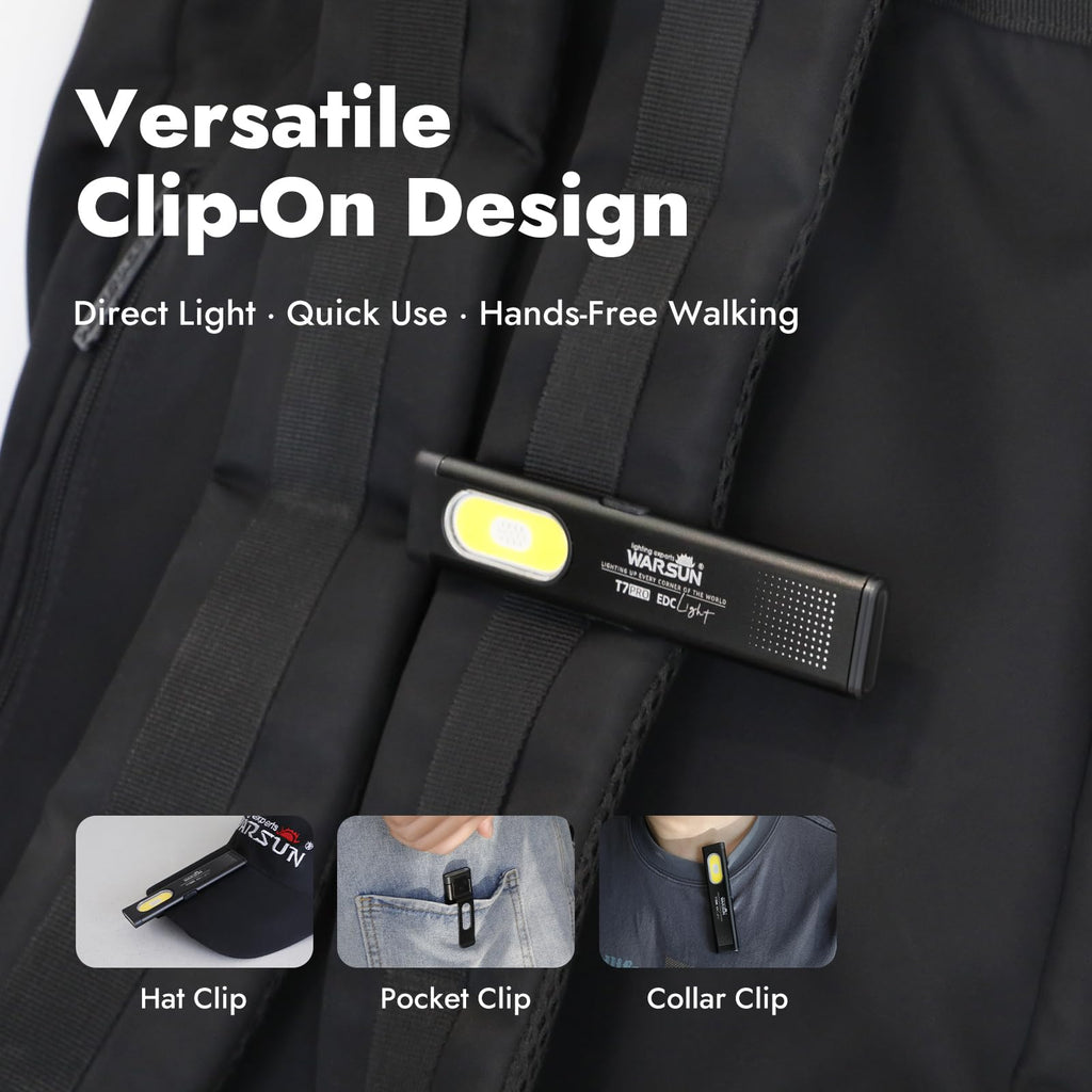 WARSUN T7 Mini LED Flashlight, USB-C Rechargeable, Magnetic Work Light with COB Side Light, Compact EDC Flashlight, Multiple Modes, Portable Pocket Light