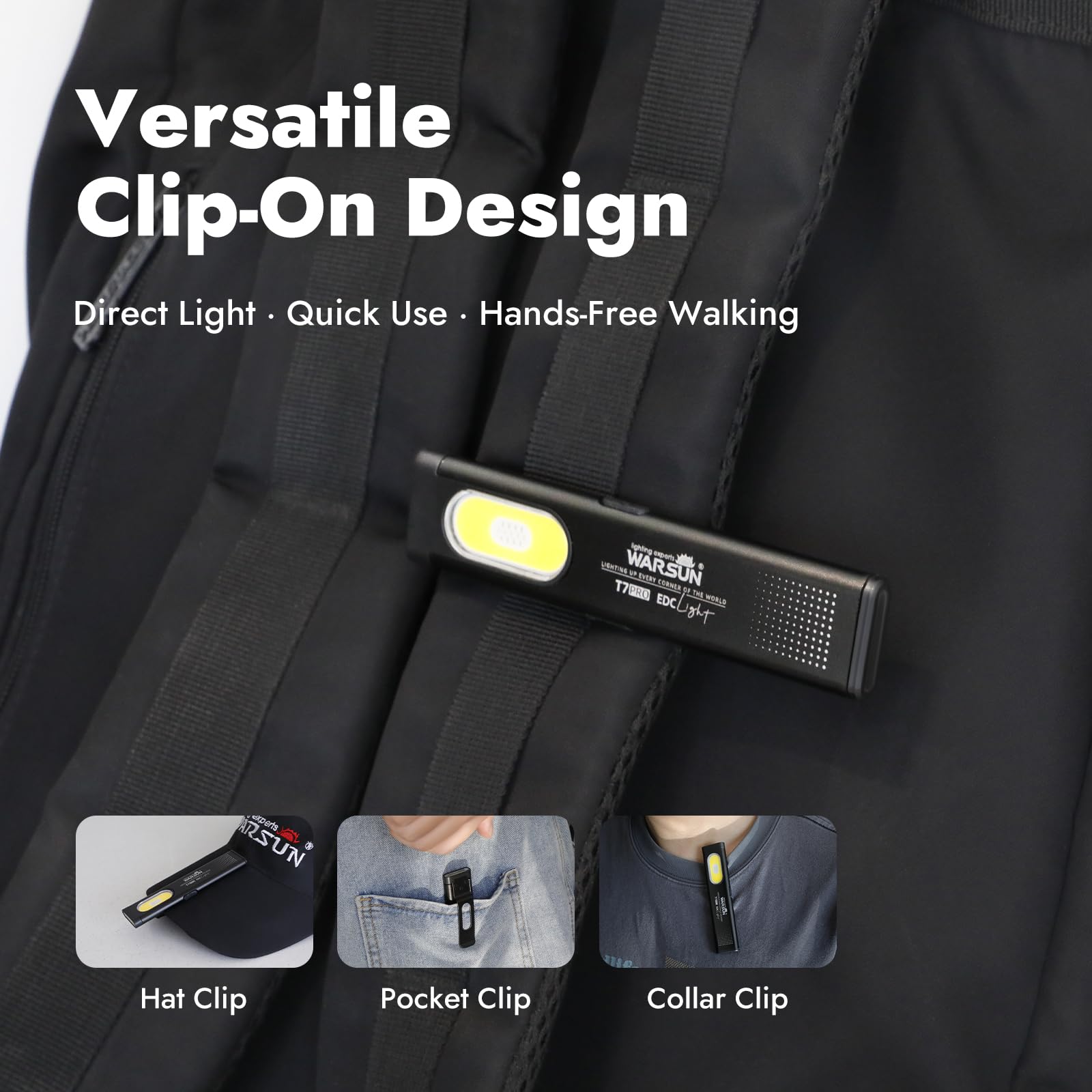 WARSUN T7 Mini LED Flashlight, USB-C Rechargeable, Magnetic Work Light with COB Side Light, Compact EDC Flashlight, Multiple Modes, Portable Pocket Light