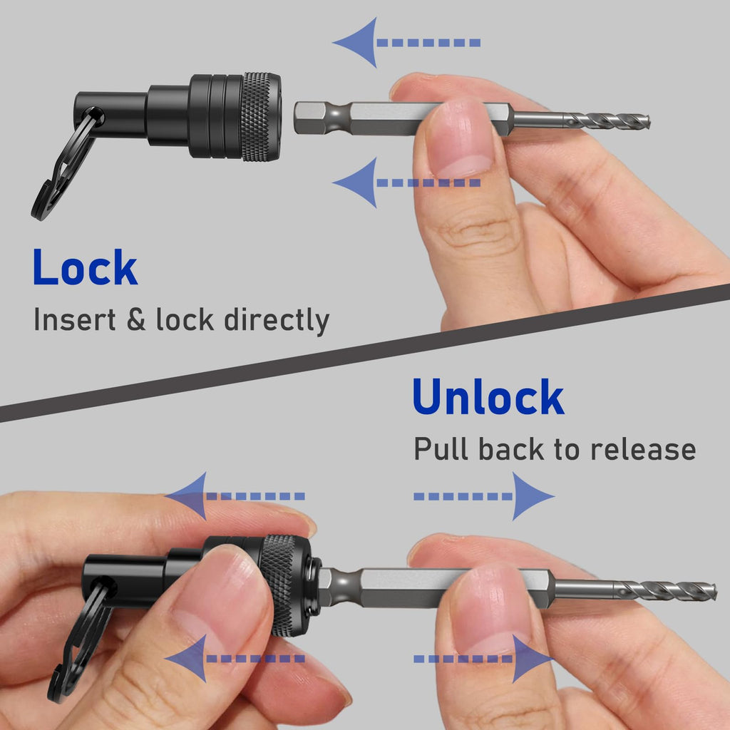 Enhanced Non-Slip Bit Holder Key Chain 6pc, Drill Bit Holder for 1/4 Inch Hex Shank Bits, Bit Holders for Impact Driver Drill Bit Extension, Screwdriver Bit Holder, Quick Change & Easy Access, Black