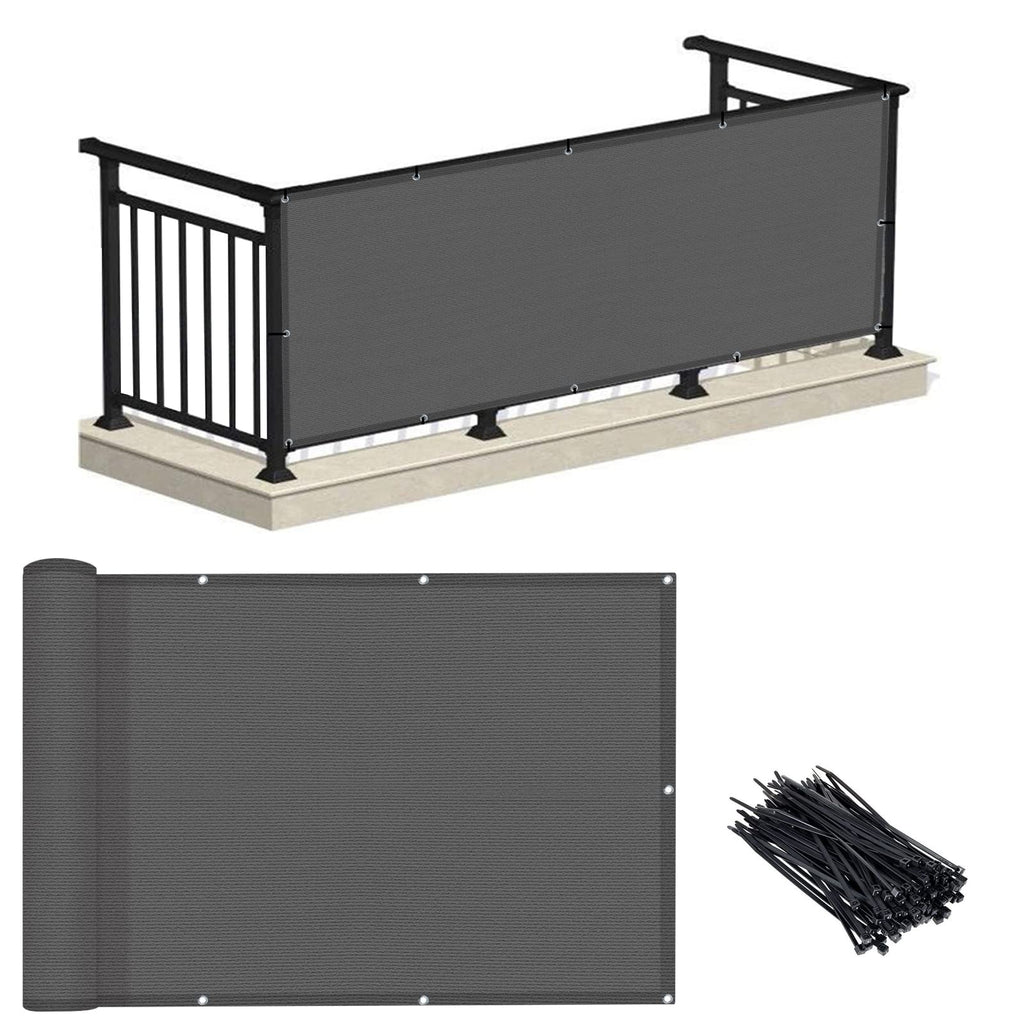 LOVE STORY 3' x 10' Dark Grey Balcony Privacy Screen Fence Cover, HDPE Material UV Protection Weather-Resistant,Shield for Deck, Patio,Backyard,Outdoor Pool,Porch,Railing