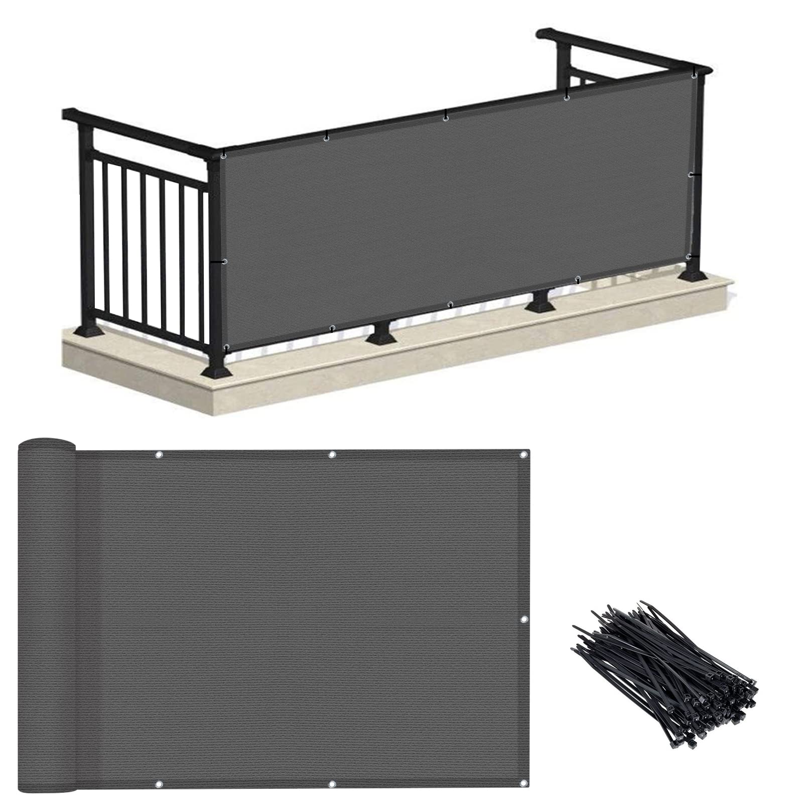 LOVE STORY 3' x 10' Dark Grey Balcony Privacy Screen Fence Cover, HDPE Material UV Protection Weather-Resistant,Shield for Deck, Patio,Backyard,Outdoor Pool,Porch,Railing