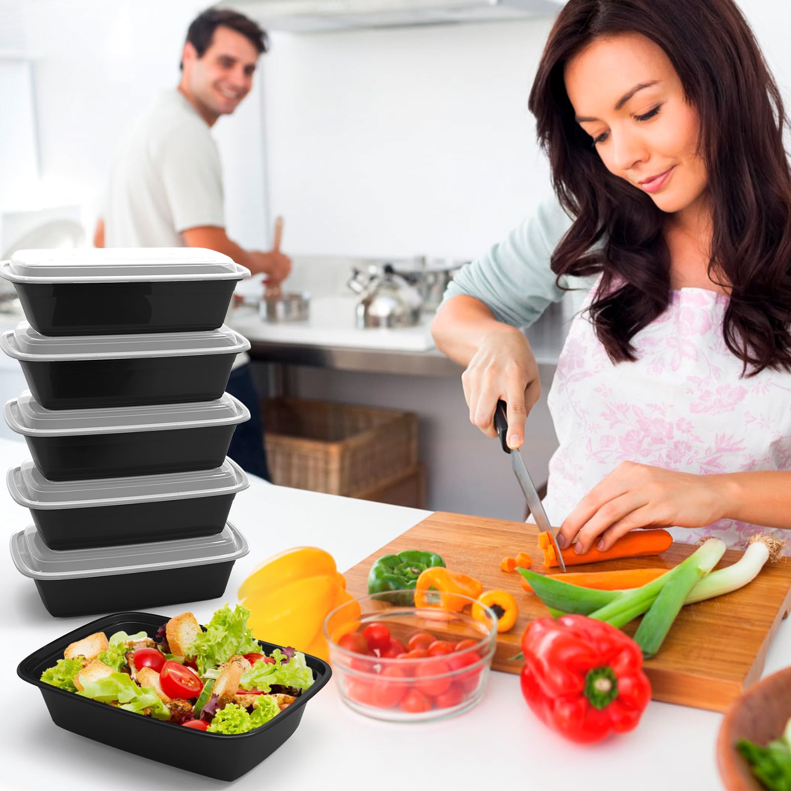 Meal Prep Containers Reusable 38oz - Food Containers with Lids 50 Pack, Disposable to Go Containers, Leakproof Food Prep Containers, Stackable, Takeout, BPA-Free, Microwave/Freezer Safe