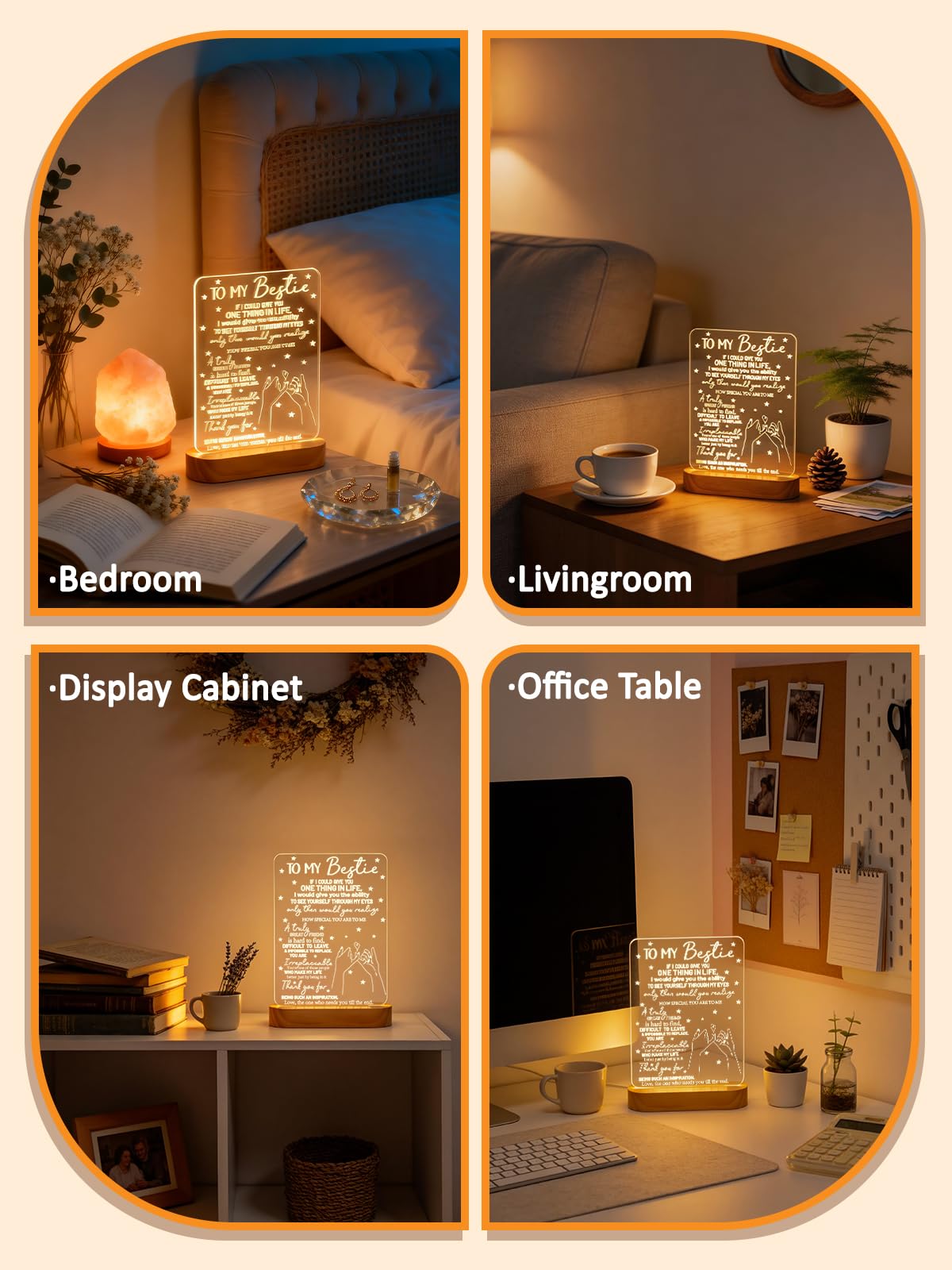 to My Bestie Gifts,3D Illusion Lamp I Love You Friends Night Light for Best Friend Sister Boys & Girls Women BFF Birthday Holiday Friendship Gift, Soft Warm White Colors LED Wooden Table Lamp