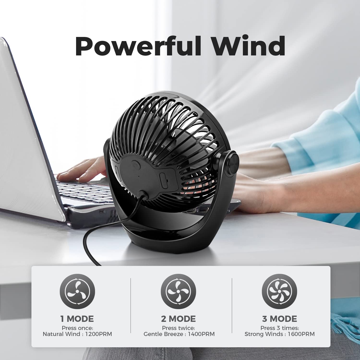 OCOOPA Small USB Desk Fan Table Fan 5'' with Strong Airflow & Quiet Operation, Portable Cooling Mini Fan 3 Speed, 360°Rotatable Head for Home Office Bedroom Desktop