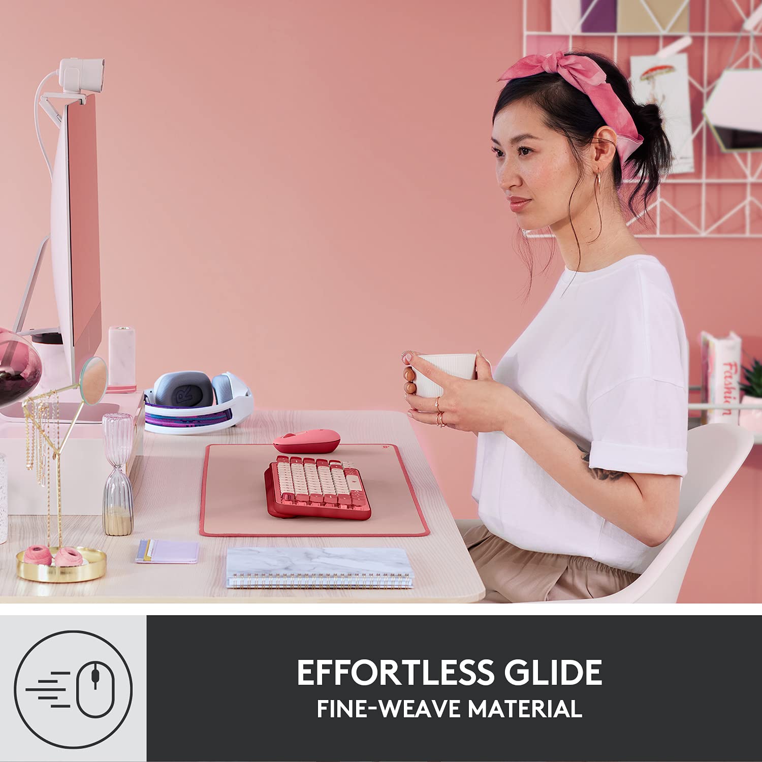 Logitech Desk Mat - Studio Series, Multifunctional Large Desk Pad, Extended Mouse Mat, Office Desk Protector with Anti-Slip Base, Spill-Resistant Durable Design, in Darker Rose