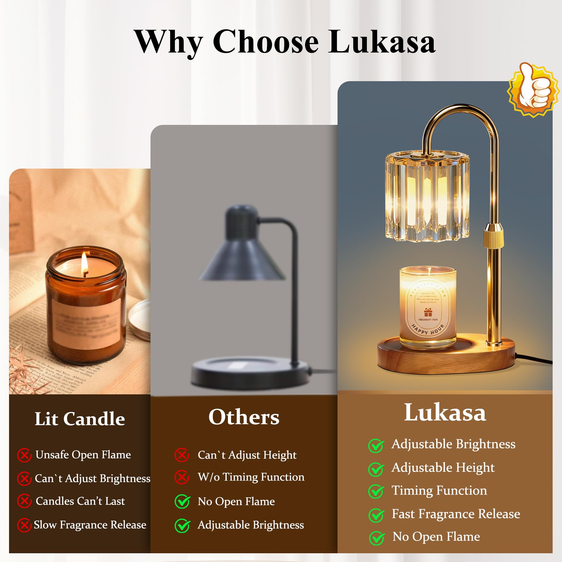 Lukasa Candle Warmer Lamp with Timer and Dimmer, Adjustable Height Candle Warmer for Candle, Birthday Gifts for Women Men, Mother's Day Gifts for Mom, Christmas Decor Home Room Decor, Christmas Gifts