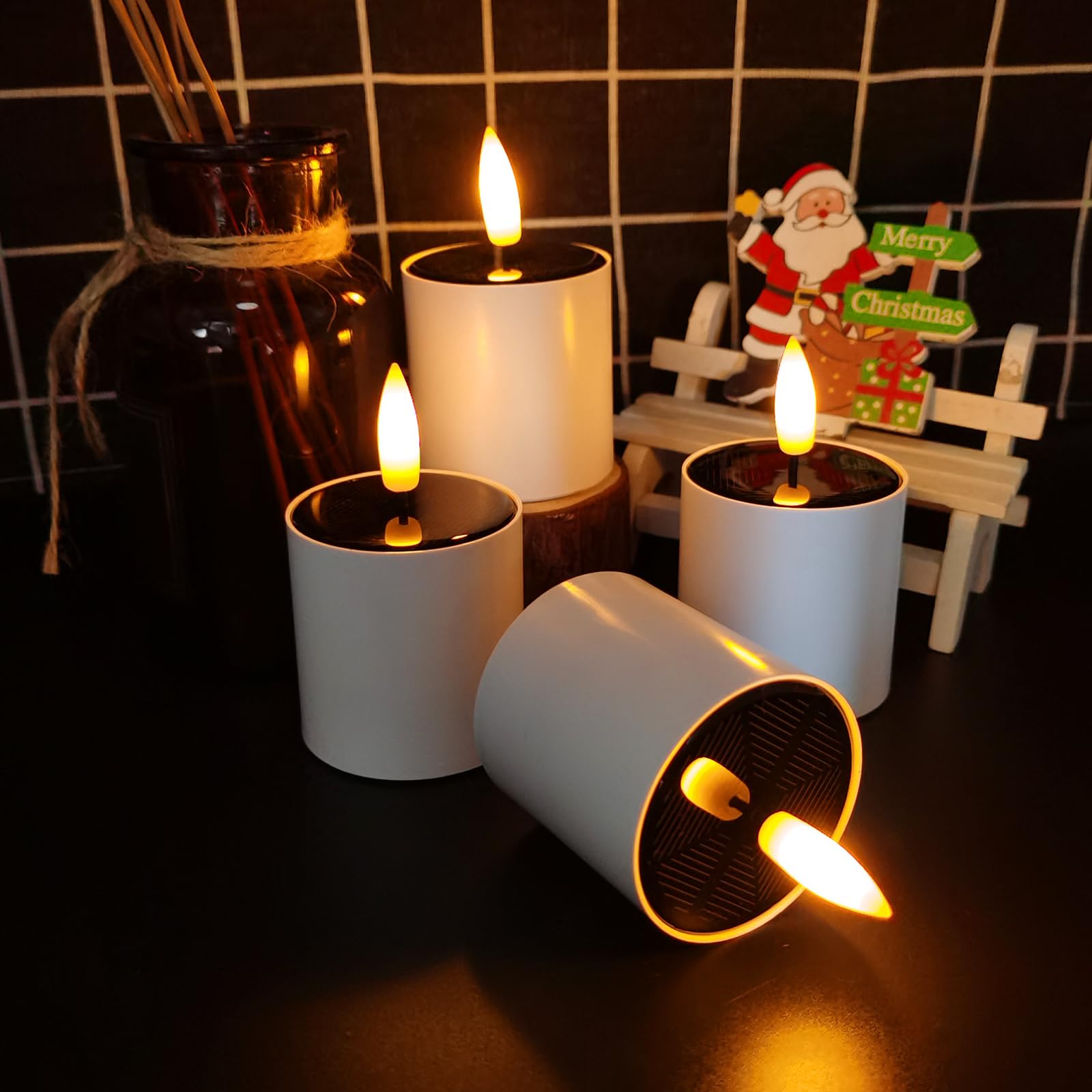 6pcs Solar Tea Lights Outdoor Waterproof,6pcs Rechargeable Dusk to Dawn Little Solar Votive Candles for Lantern Garden Camping and Home Decor