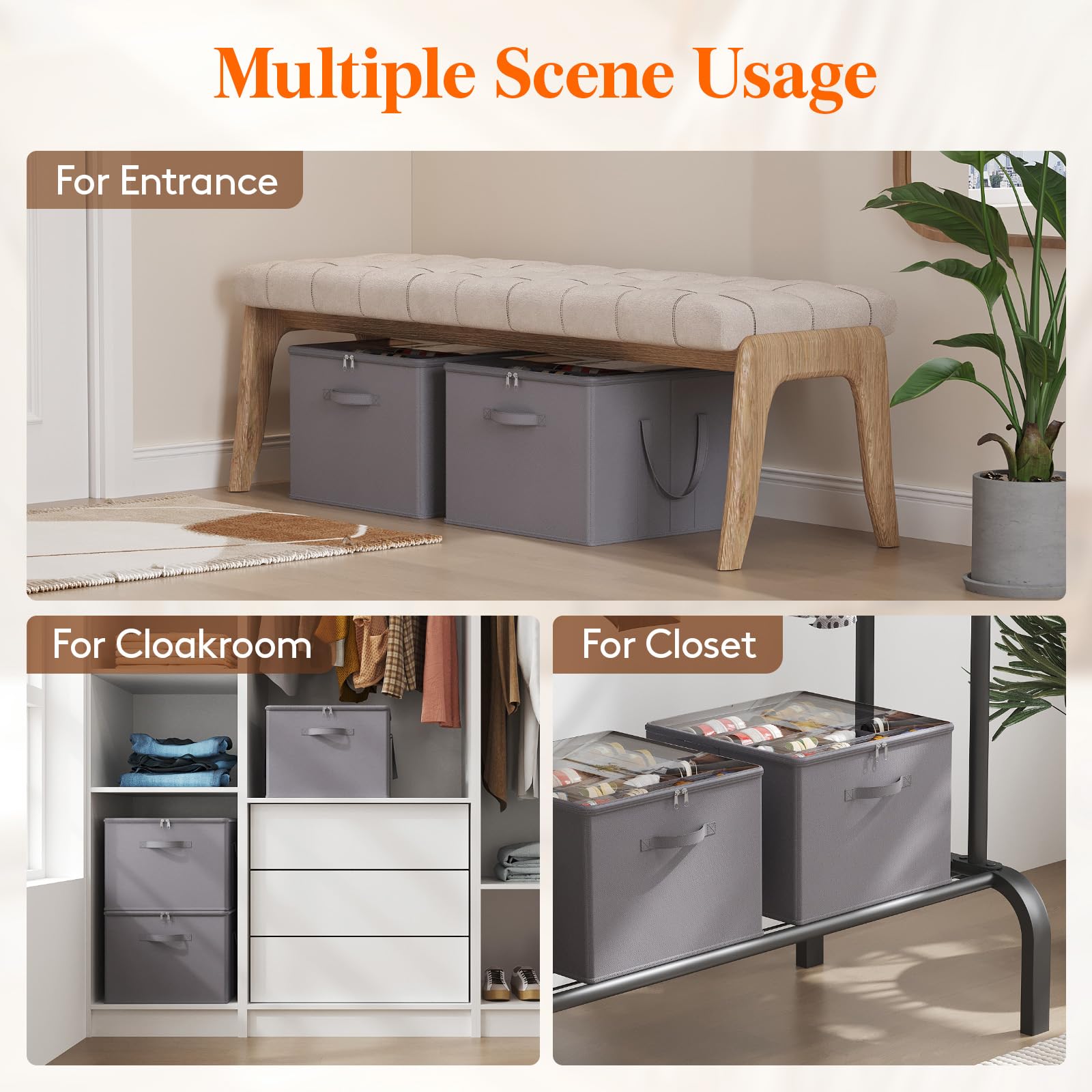 Lifewit Shoe Storage Organizer for Closet, Shoe Box Storage Containers with Clear Cover and Reinforced Handles, Large Shoe Slots Foldable Storage Bins for Boots Heels Sneakers, 2 Pack, 24 Cell, Gray