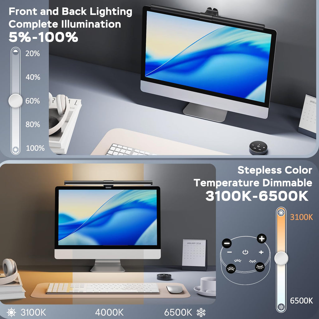 OOWOLF Monitor Light Bar with Remote, Ra95 Computer Monitor Lamp for Eye Caring, USB Reading Lamp Task ：Lamp, Dimmable Light Bar with Backlight, No Glare Space Saving Home Office 16.14" 1-Pack