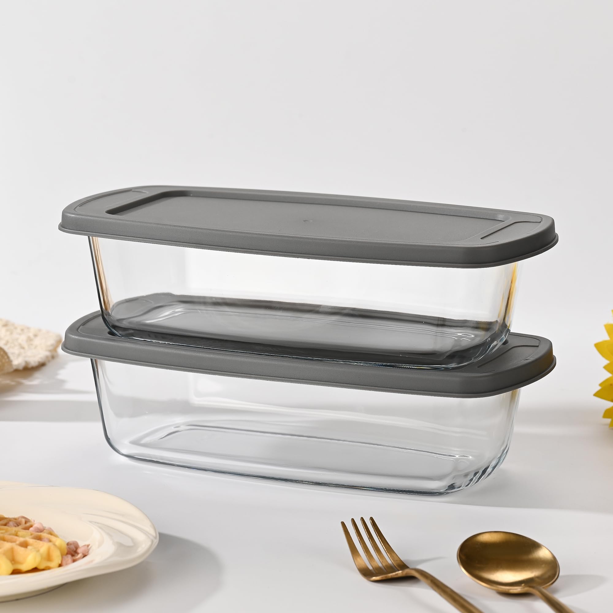 Fox Run Glass Loaf Pans with Lids, Set of 2 Storage and Baking Dishes, 5.75" x 11" x 2.9"