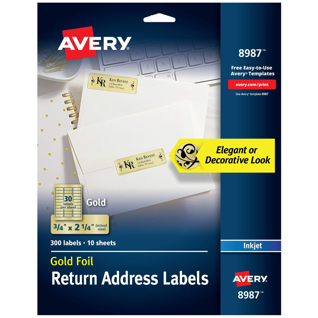 Foil Return Address Labels, Inkjet, 3/4" x 2-1/4" Labels