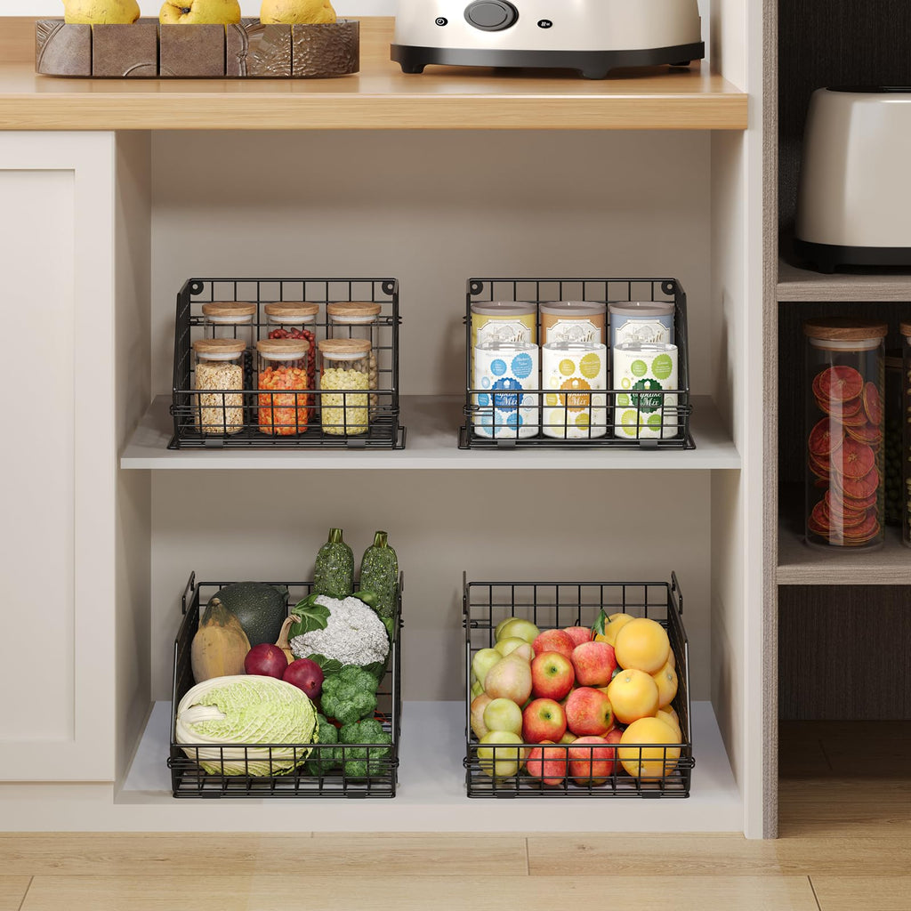 2-Tier Stackable Fruit Basket for Counter, Potato and Onion Storage Bin - Vegetable Basket for Kitchen, Wire Basket for Pantry Organizers- Metal Baskets for Snack Produce Can