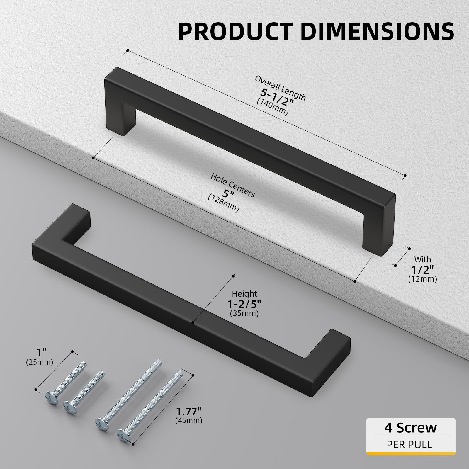 goldenwarm Black Cabinet Handle 5in 10Pack Stainless Steel Modern Drawer Pulls for Kitchen Cupboard| Poignée Armoire Cuisine Noire 5po 10Pièces Acier Inoxydable Moderne Pour Cuisine Salle de Bain
