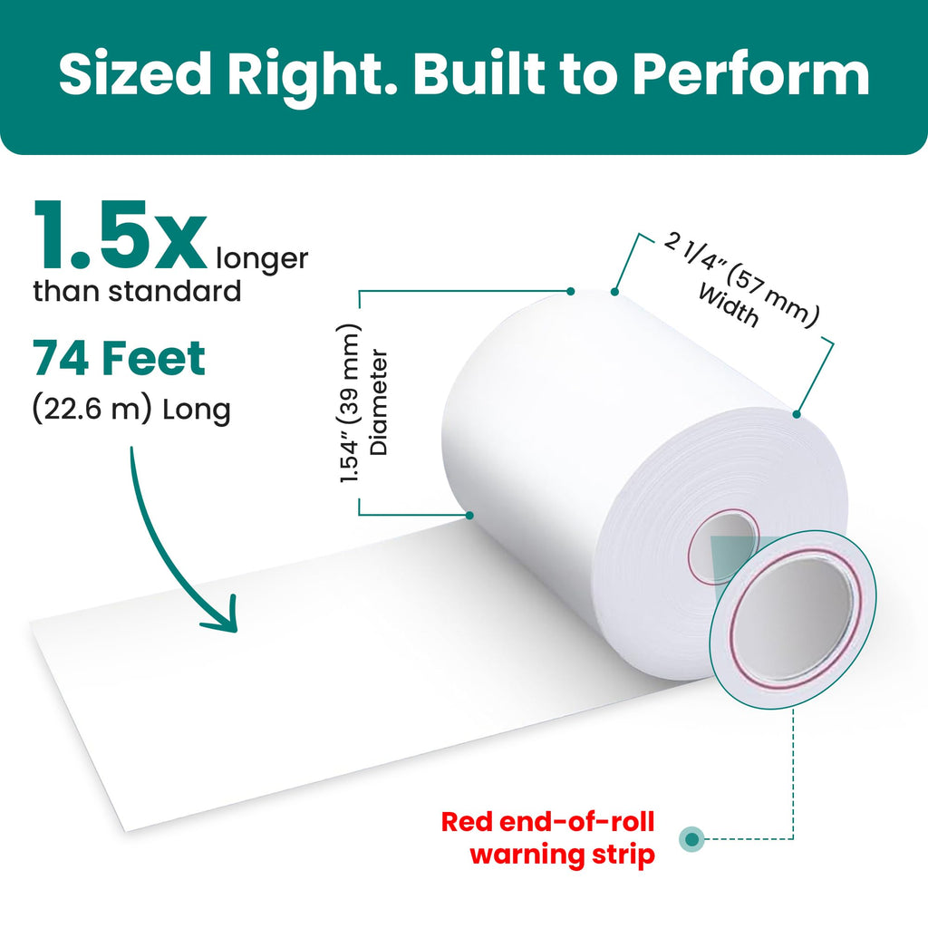 ReceiptPaperPro 2 1/4” x 74 ft Coreless Thermal Receipt Paper Rolls for Clover Flex, 20 Rolls