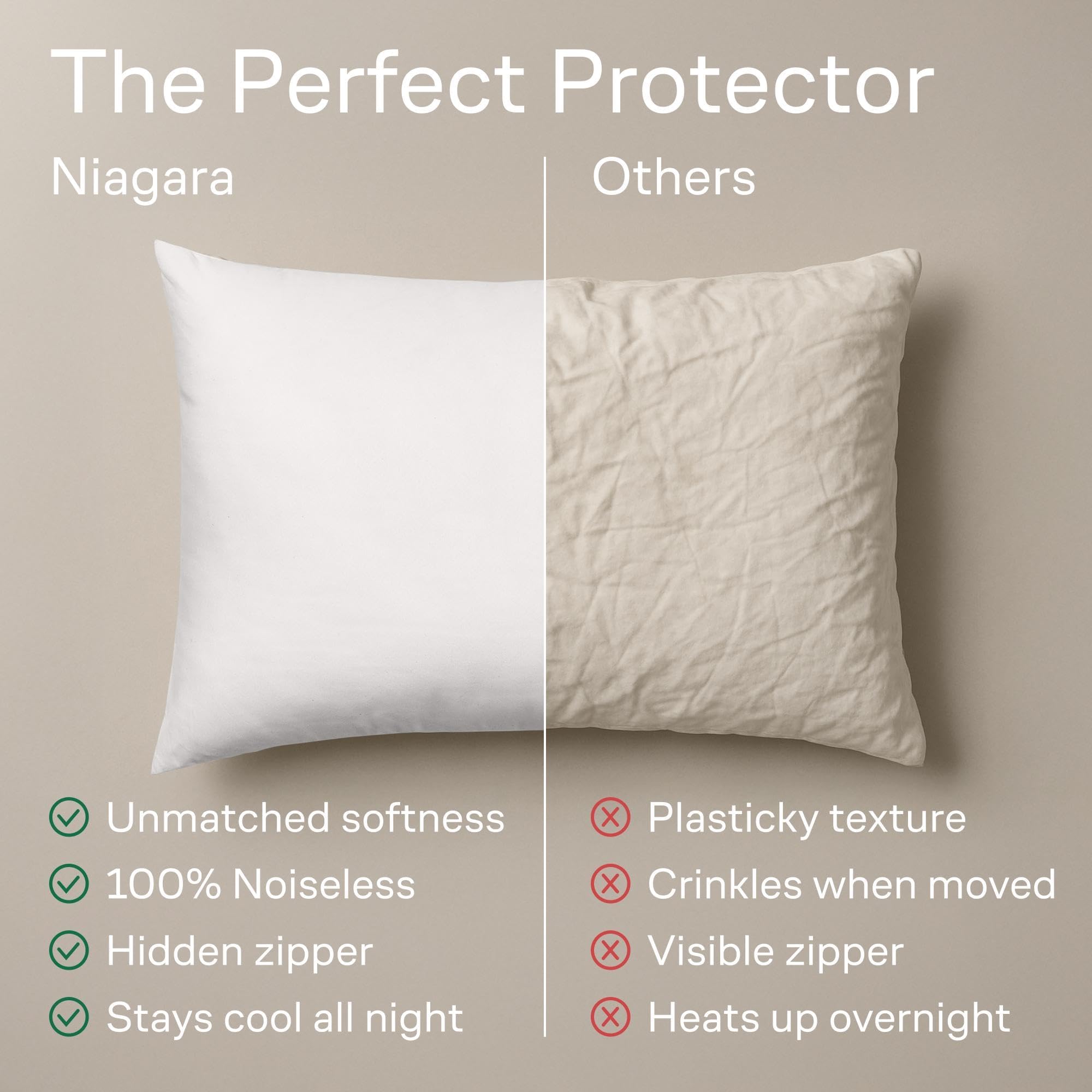 Niagara 4 Pack of Pillow Protectors with Zipper, Effective Dust Protection, Quiet, Stay in Place Pillow Covers, Breathable Case for Pillow Lifespan Extension, White (Standard)