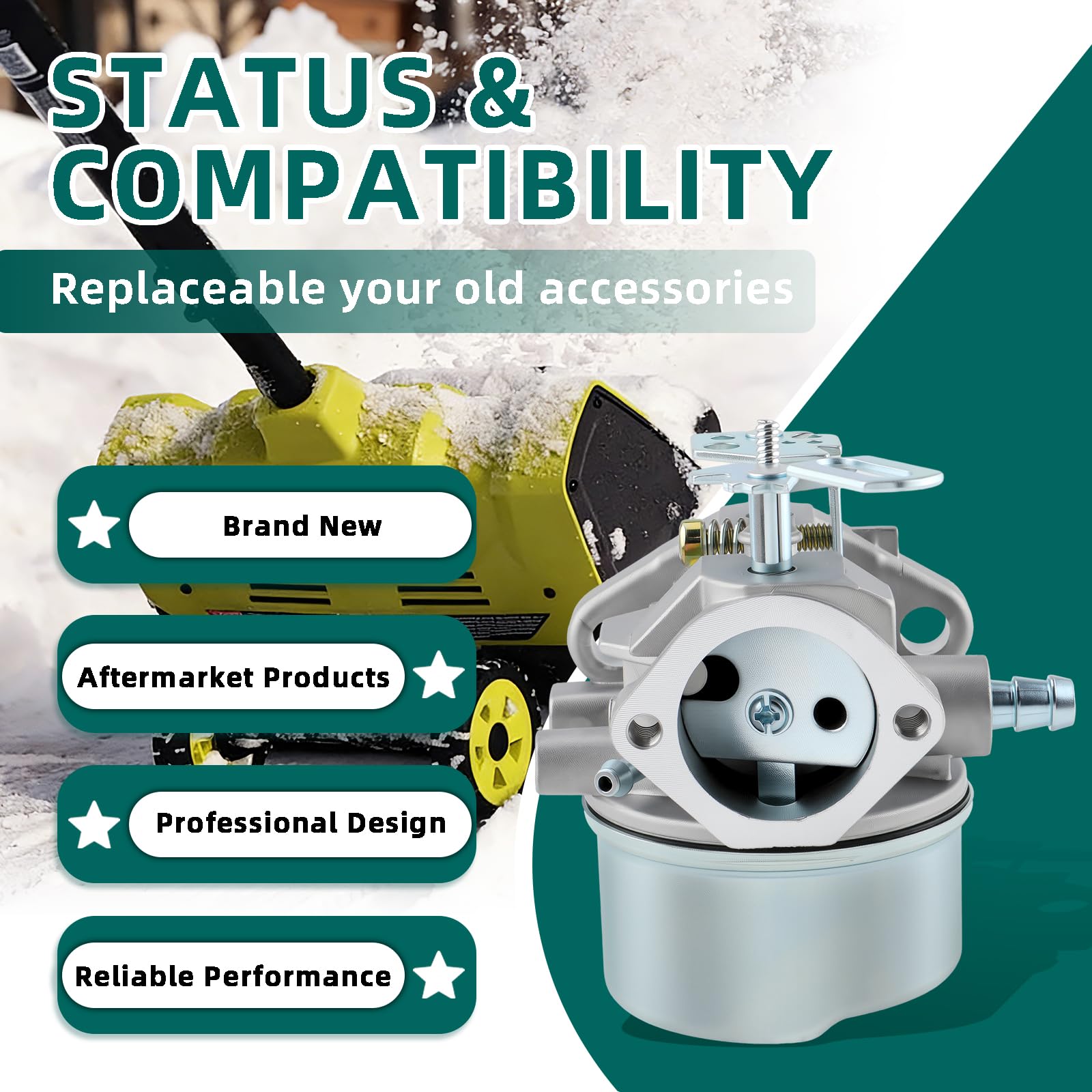 AUTOKAY 640349 Carburetor Compatible with Tecumseh 8HP 9HP 10HP Snow Blower HMSK80 HMSK85 HMSK90 LH318A LH358SA Replaces 640052 640054 640058 640058A