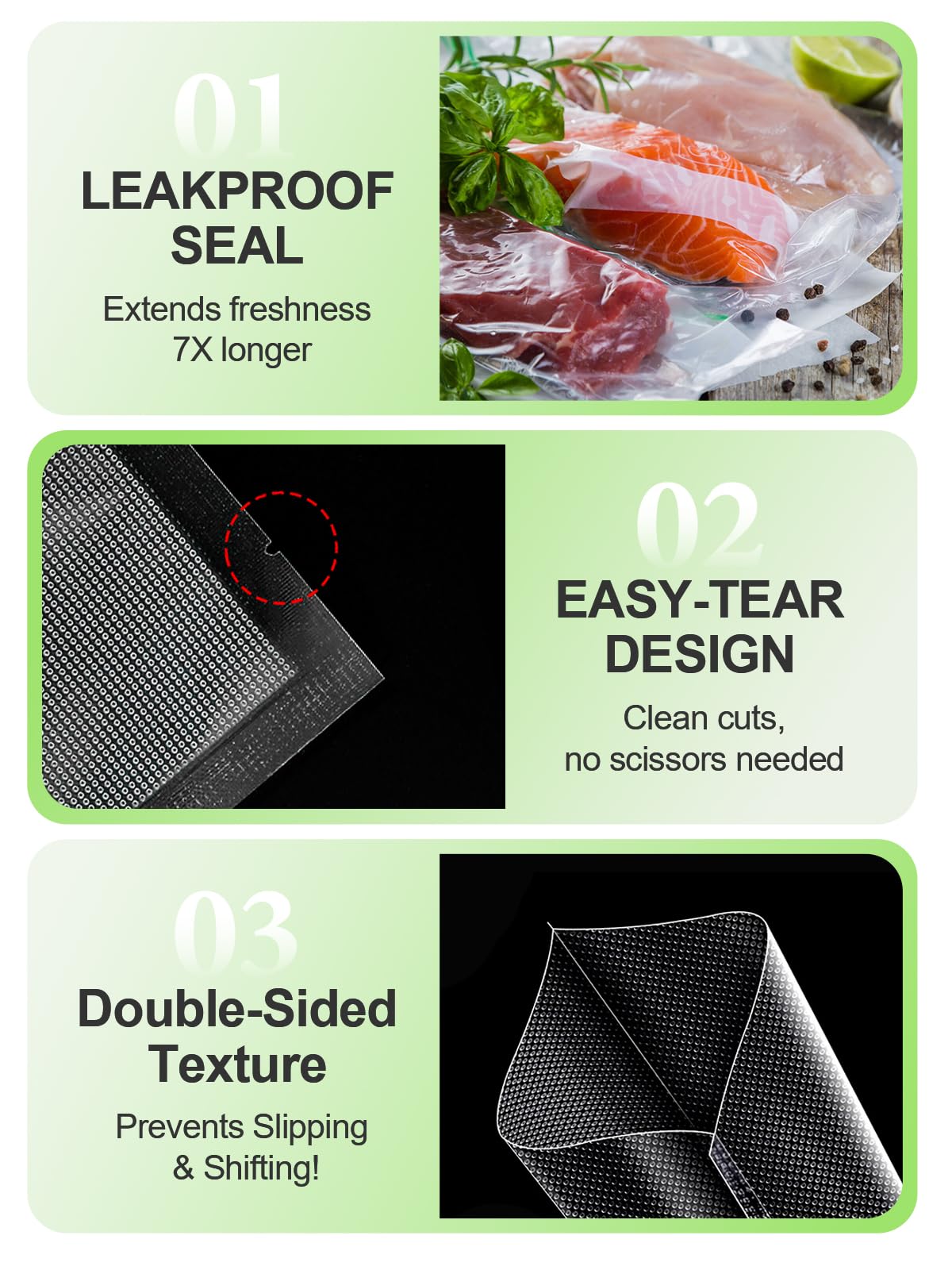 Ronegye Vacuum Sealer Storage Bags 100 Quart Size 8x12 Inch for Food Preservation, Reusable, BPA Free, Commercial Grade (Clear)