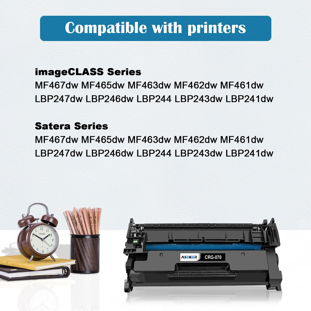 Aseker Compatible 070 Toner Cartridge 5639C001 Replacement for Canon 070 / 070H Work with ImageCLASS MF460 MF465dw MF462dw LBP240 LBP246dw LBP247dw Printers Standard Capacity 3000 Pages (Black x 1)