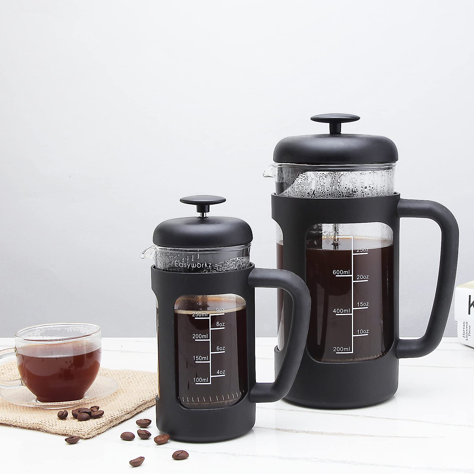 Easyworkz French Press 350ml Coffee Tea Maker with Borosilicate Glass,Soft Grip Handle