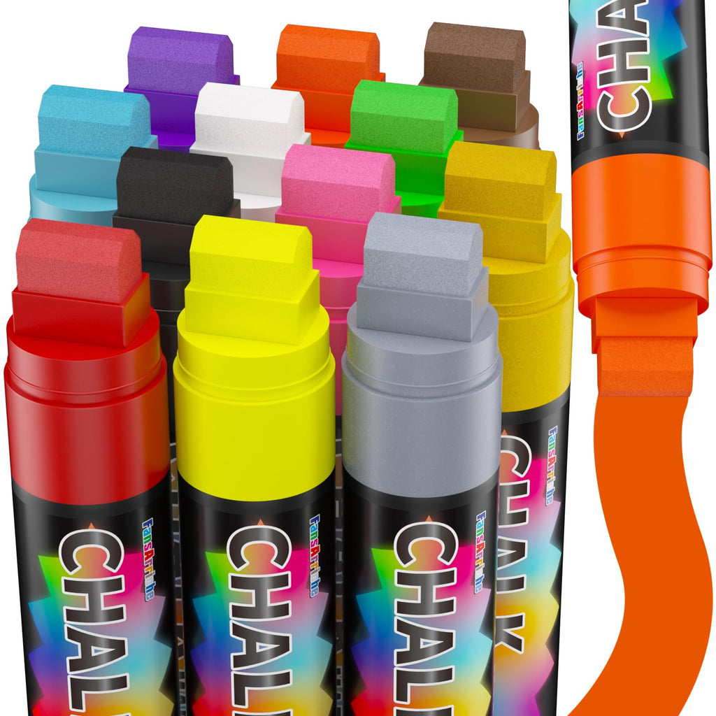 FansArriche Window Markers - 15mm Jumbo- 12 Pack Liquid Chalk, 3-in-1 Tip Bright Automotive Markers for chalkboard marking of windows, chalkboards, glass