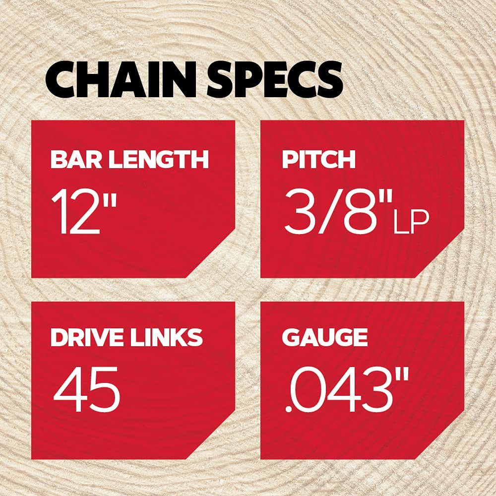 Oregon R45 AdvanceCut Chainsaw Chain for 12-Inch Bar -45 Drive Links – Low-Kickback Chain fits Dewalt, Craftsman, Makita and More
