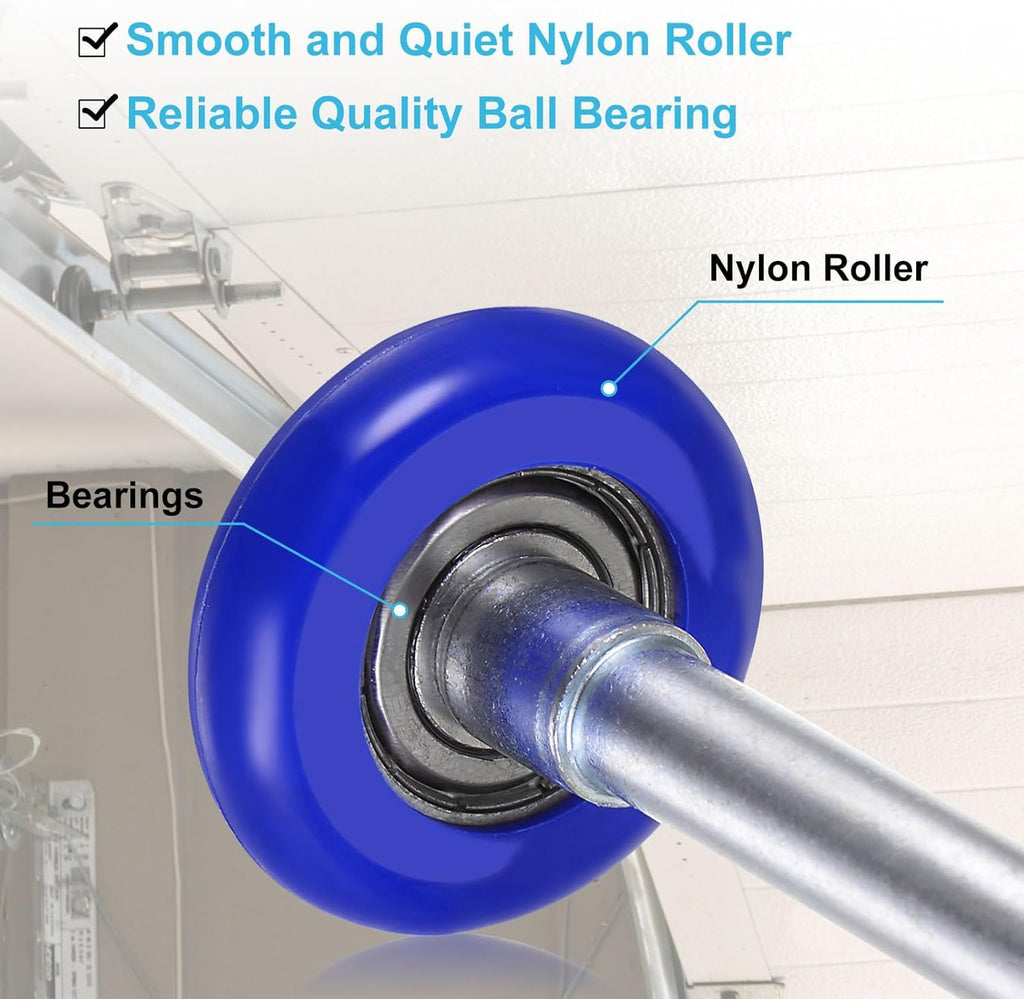 Linwnil 1.8" Nylon Garage Door Rollers for 2" Garage Track, 4.25" Stem Quiet Garage Door Wheels, 6200zz Precision Bearing 8 Balls, Blue (4.25" Stem 10pcs)
