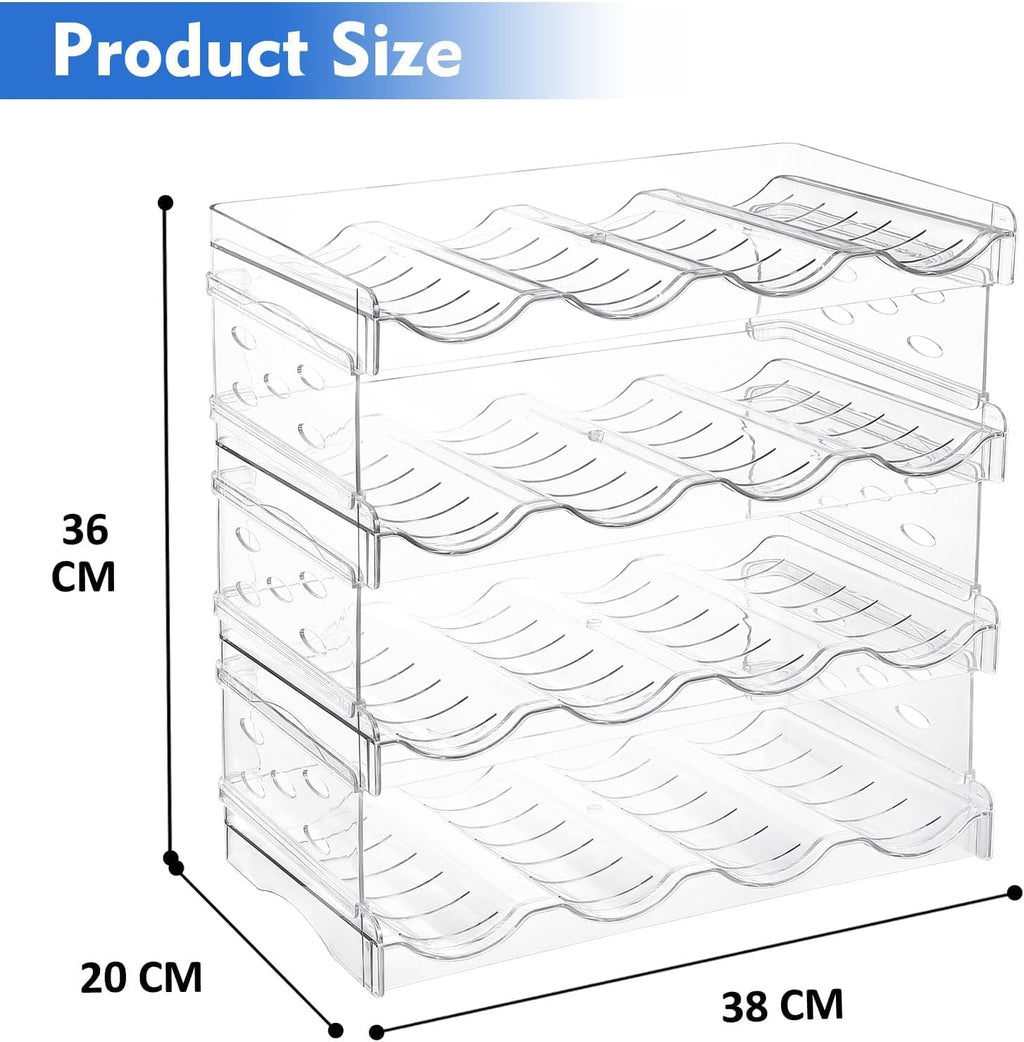 4 Pack Plastic Water Bottle Organizer Rack, Stackable Storage Holder Rack - Water, Wine, and Drink Organizer Shelf for Kitchen Countertop, Cabinet, Pantry, Fridge, Freezer