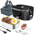 Dosevita Electric Lunch Box for Adults, 80W Heated Lunch Box 1.5L 304 Stainless Steel Portable Food Warmer,12/24/110V Lonchera Eléctrica Portátil for Car, Truck, Work, Travel (Black1)