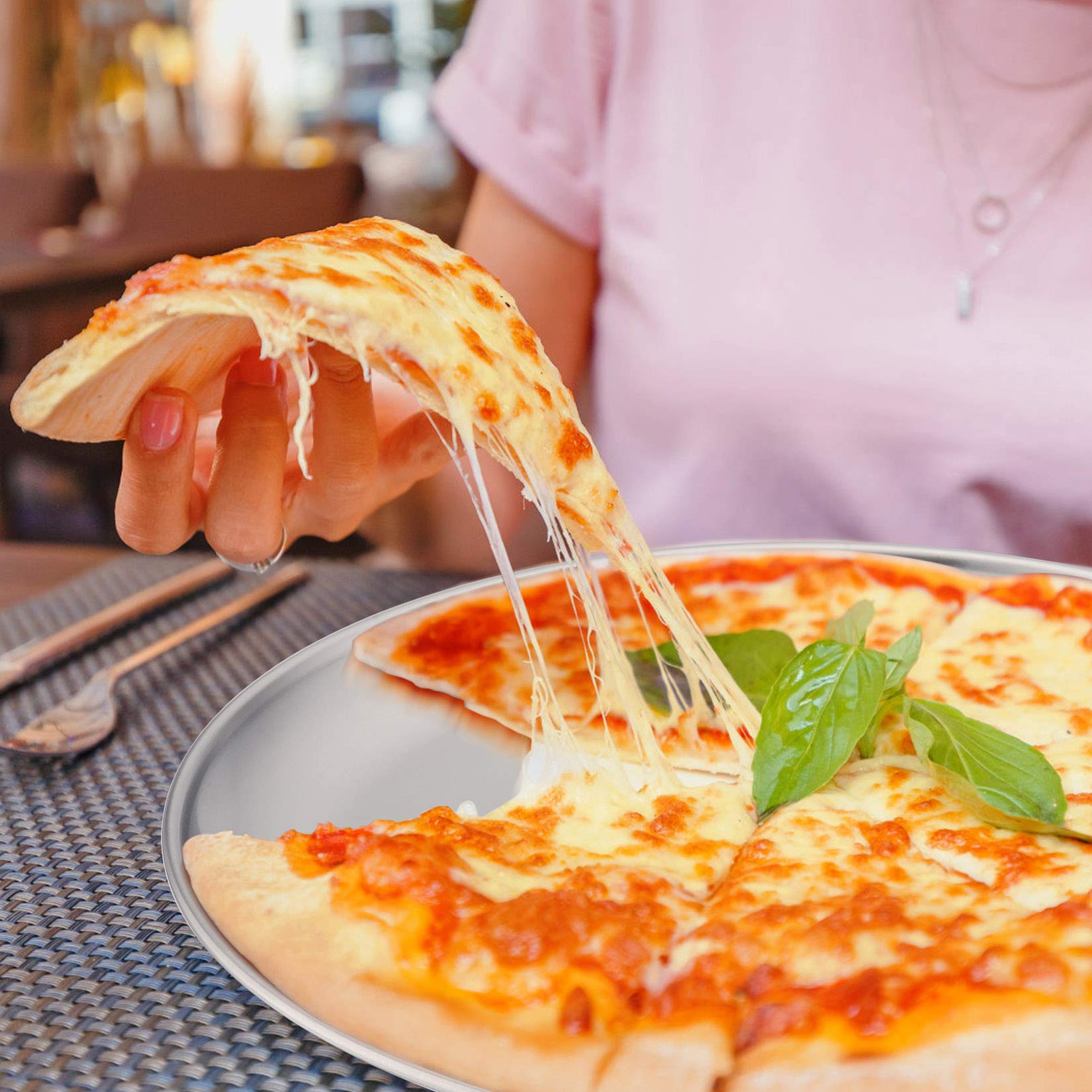 12 Inch Pizza Pan Set, 3 Pcs P&P CHEF Stainless Steel Round Baking Pizza Pans Pizza Tray for Pizza, Pie, Cake, Cookie, Non-Toxic & Healthy, Heavy Duty & Durable, Oven & Dishwasher Safe