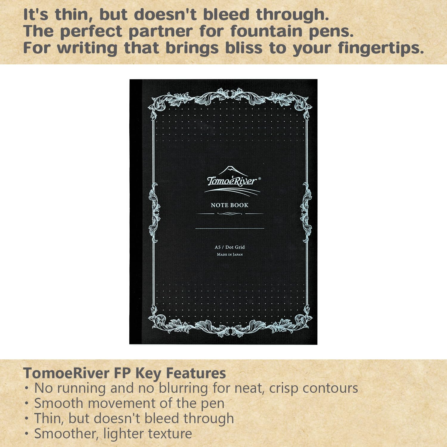 Tomoe River FP (52g/m2) Notebook by SANZEN, 5.85" x 8.27", 160 pages (80-Sheet), Soft Cover, 5mm Dotted, White (SR-A5NB-DW)