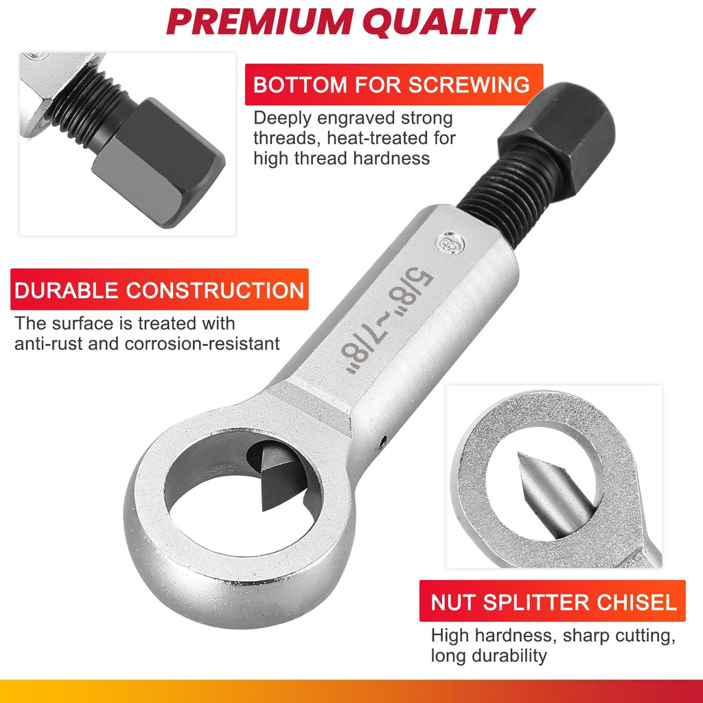 DASBET 4PCS Metal Nut Splitter Set Heavy Duty Nut Splitter Tool Kit for Removing Broken, Damaged & Corroded Nuts, Manual Nut Breaker Extractor 9-27mm