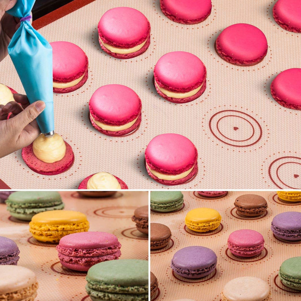 Silicone Macaron Baking Mat Kit - 16pcs Set, Macaroon Baking Mat Set of 2 Half Sheet Macaron Silicone Mat Nonstick Macaron Mat Sheet,6 Piping Tip,2 Piping Bag with 3 Bag Tie, 2 Coupler (11.6"x16.5")
