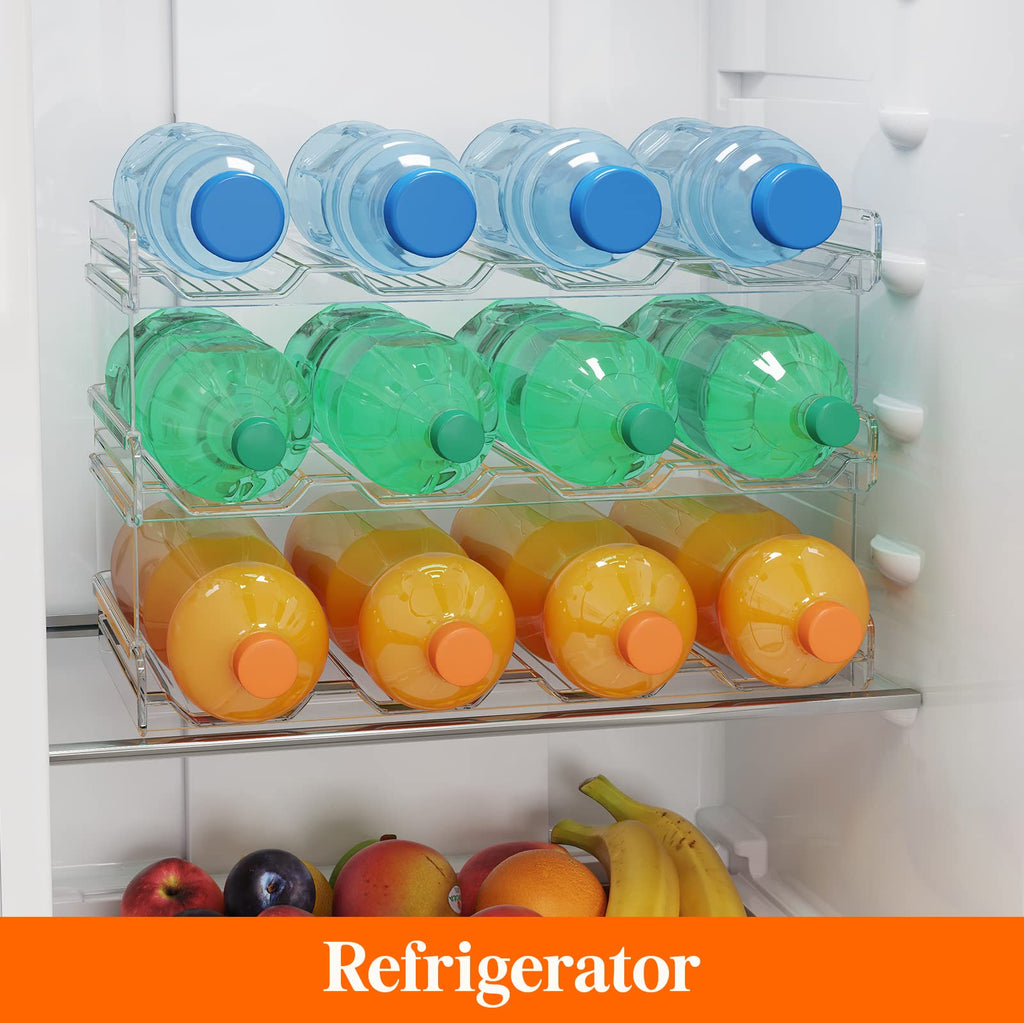 Lifewit Stackable Water Bottle Organizer for Cabinet, Pantry - Plastic Cup Holder, Kitchen Storage Accessories, Wine Racks for Kitchen Tabletop Storage, Cupboard, Office - 3 Pack, Hold 12 Bottles