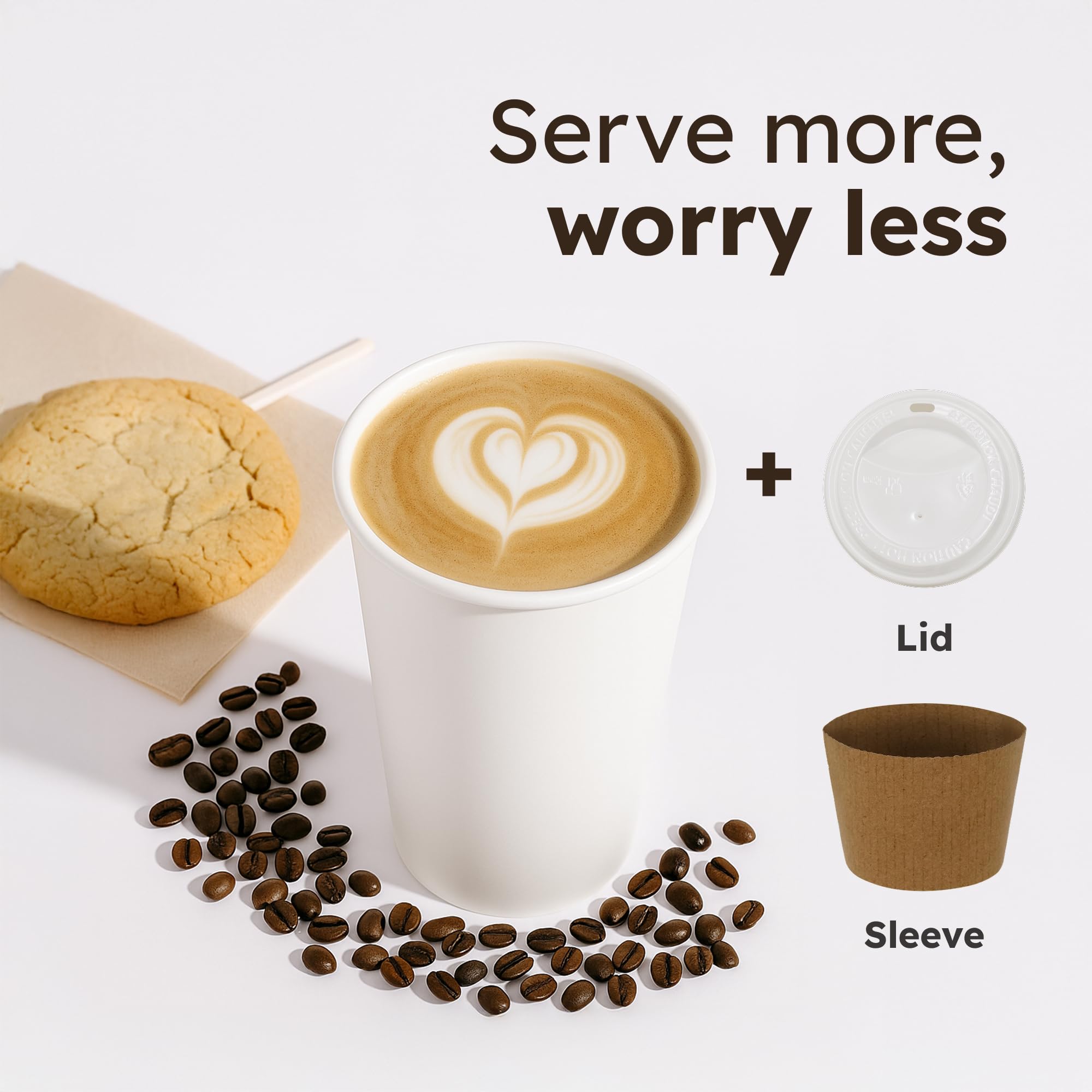 16oz Disposable Coffee Cups with Lids and Sleeves – Set of 50 Disposable Cups for Hot and Cold Drinks – White Paper Cups with Lids and Covers for Thermal Protection – 50 Units, 16oz Each