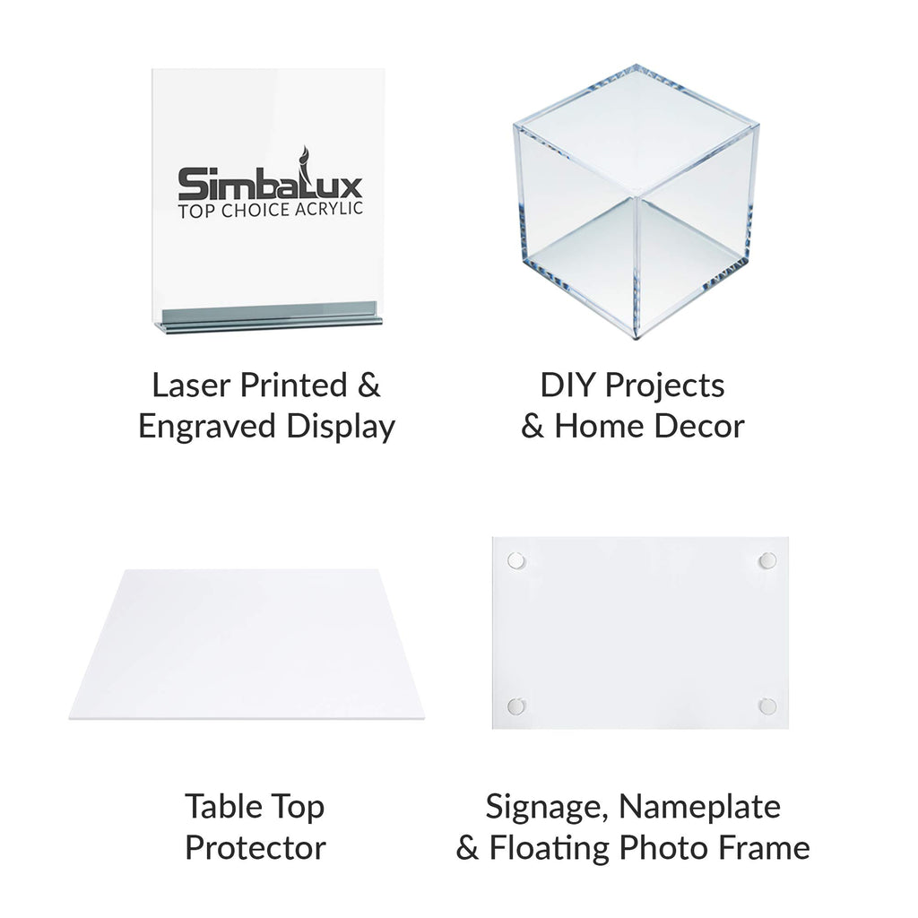 SimbaLux Acrylic Sheet Clear Cast Plexiglass 12” x 12” Square Panel 3/8” Thick (10mm) Transparent Plastic Plexi Glass Board with Protective Paper for Signs, DIY Display Projects, Craft, Easy to Cut