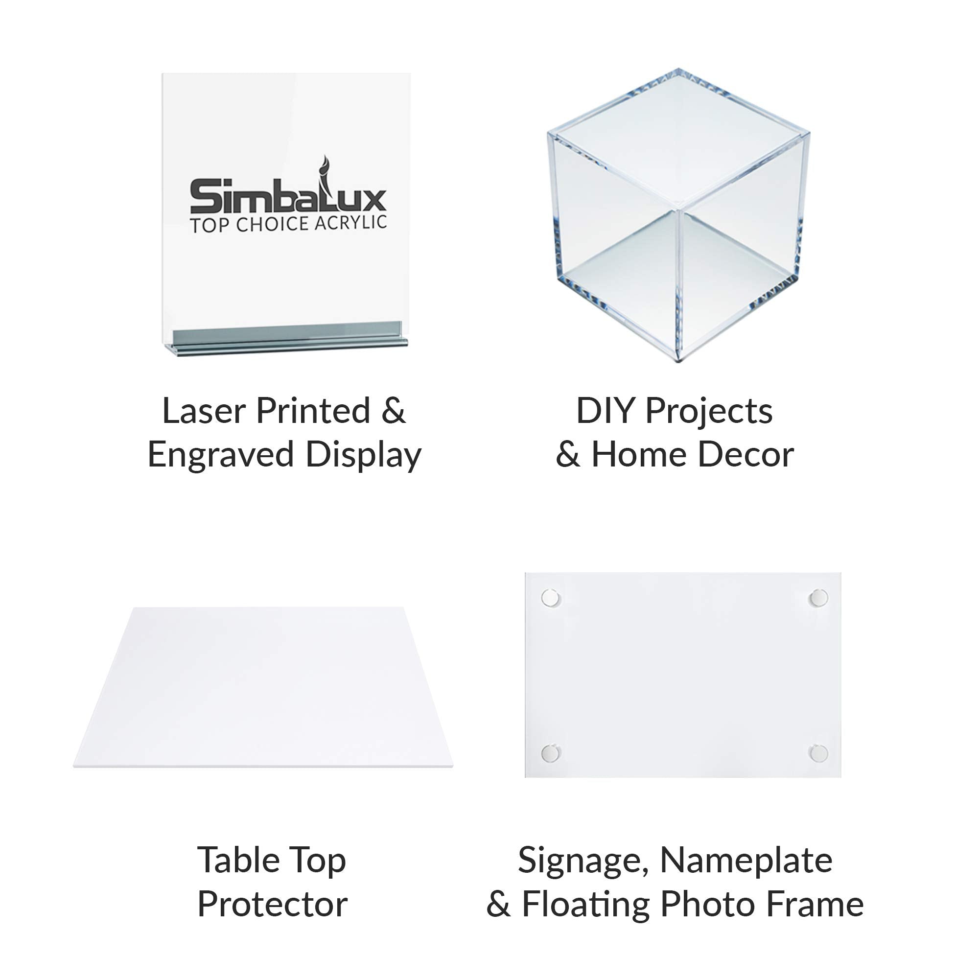 SimbaLux Acrylic Sheet Clear Cast Plexiglass 12” x 12” Square Panel 3/8” Thick (10mm) Transparent Plastic Plexi Glass Board with Protective Paper for Signs, DIY Display Projects, Craft, Easy to Cut