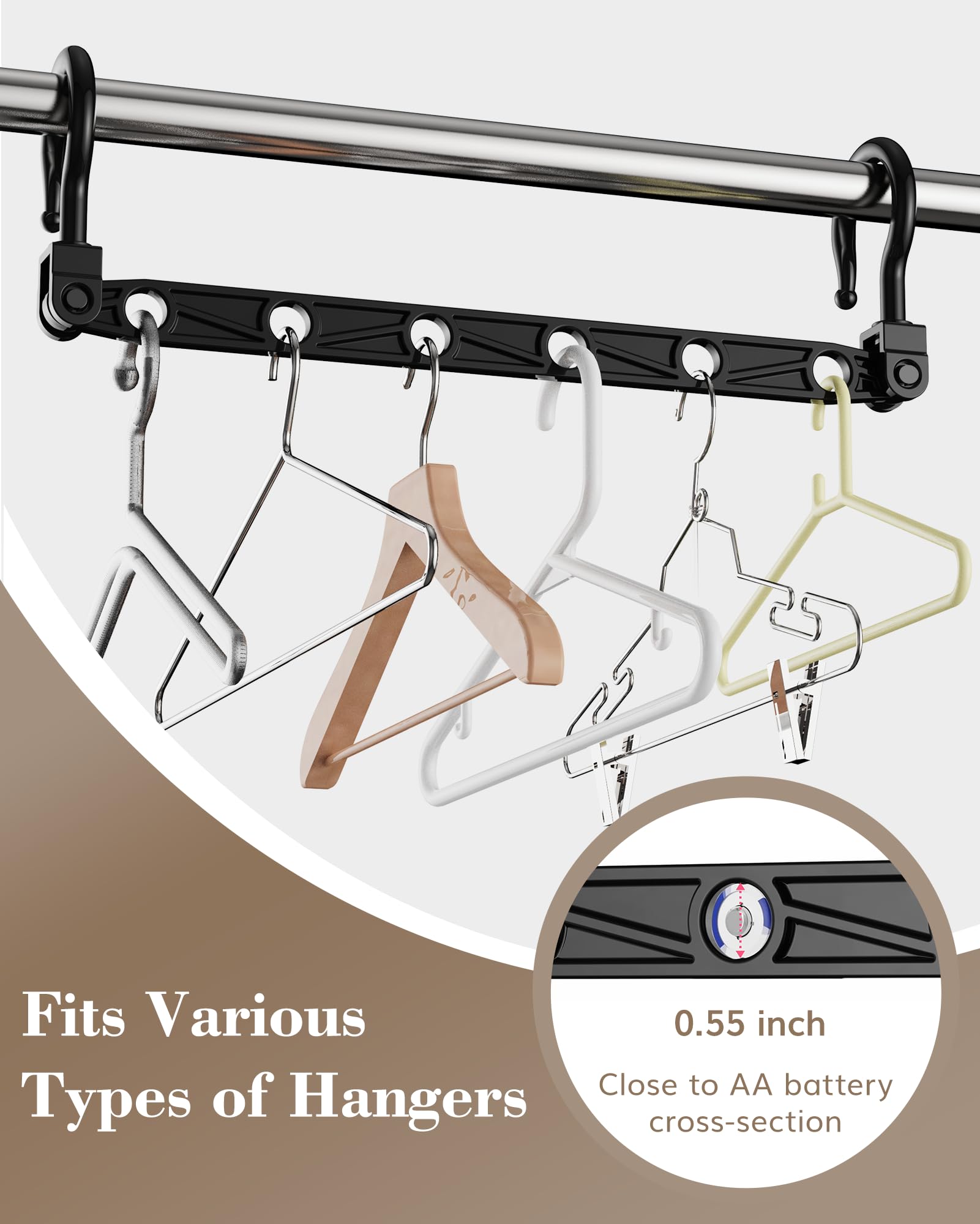 Latoxcaa Space Saving Hangers for Clothes, 24 Pack Collapsible Hangers with 6 Holes and 360° Swivel Hook, Hanger Hooks Space Saver for Closet Organizers and Storage, Dorm Room Essentials, Black