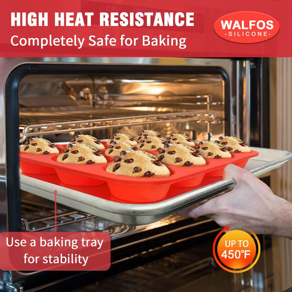 Walfos Silicone Muffin Pan - 12 Cups Regular Cupcake Pan, Non-Stick Silicone Muffin Tin for Egg Muffin, Cupcake, Tart, Bread, BPA Free - 2 Pack
