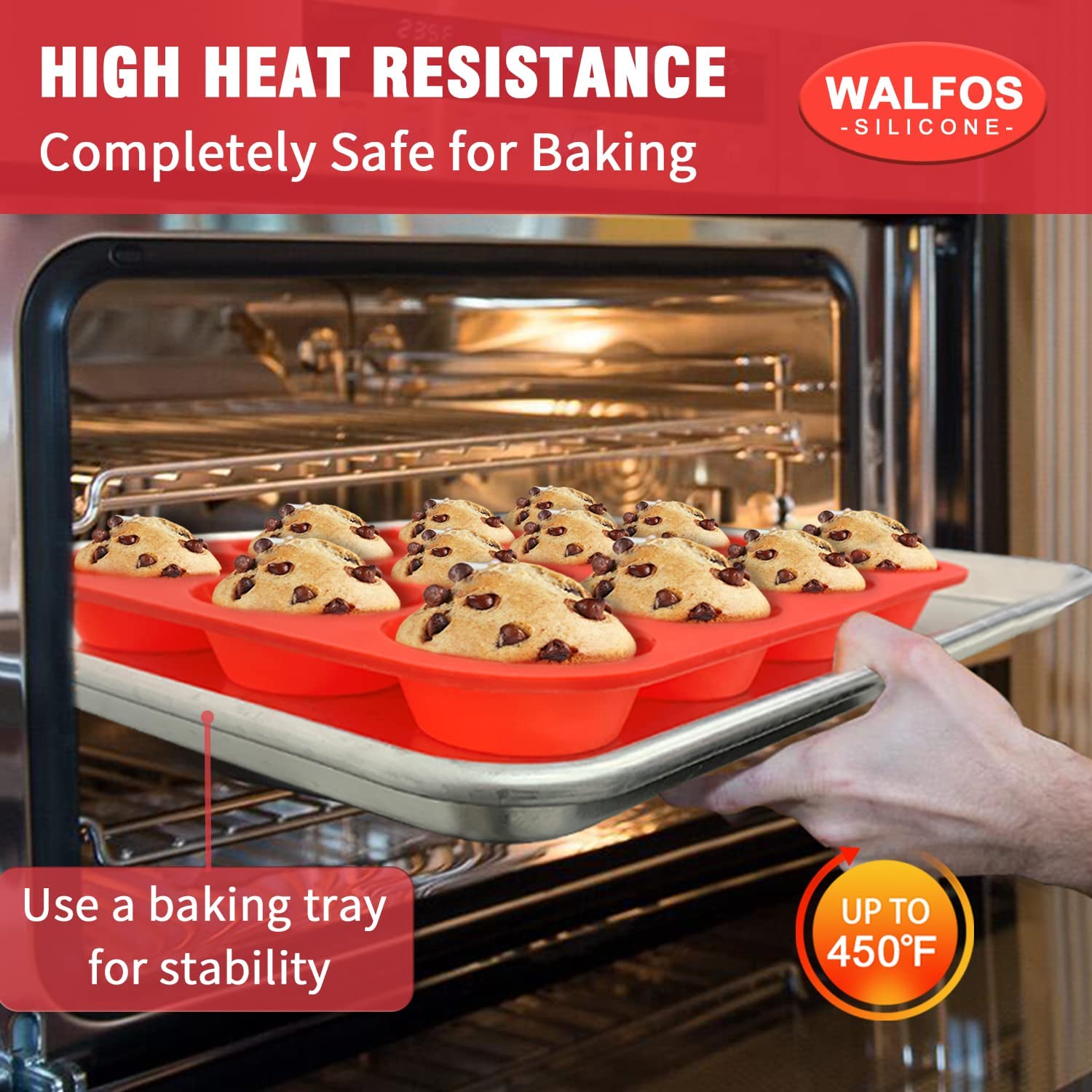 Walfos Silicone Muffin Pan - 12 Cups Regular Cupcake Pan, Non-Stick Silicone Muffin Tin for Egg Muffin, Cupcake, Tart, Bread, BPA Free - 2 Pack