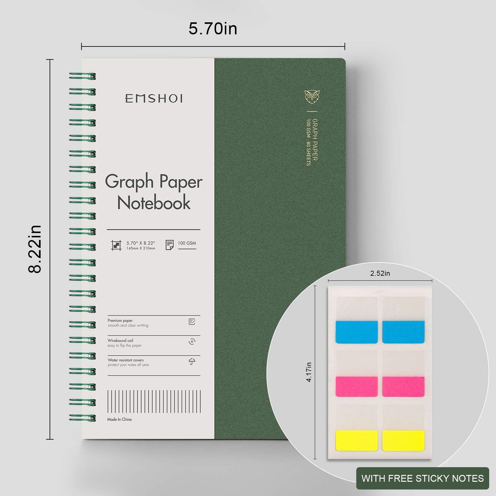EMSHOI Graph Paper Spiral Notebook, 4 Pack 640 Pages 100 GSM Thick Grid Paper, A5 Graph Notebook, Plastic Hardcover Journals for Writing Engineering Graphing Work School Supplies, 5.7" x 8.22"