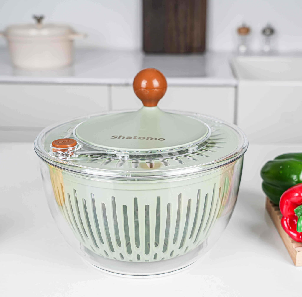 Shatomo Salad Spinner, Large 5L Easy to Use Lettuce Spinner, Fruit and Vegetable Spinner with Non-Slip Base, Drain and Stop Button