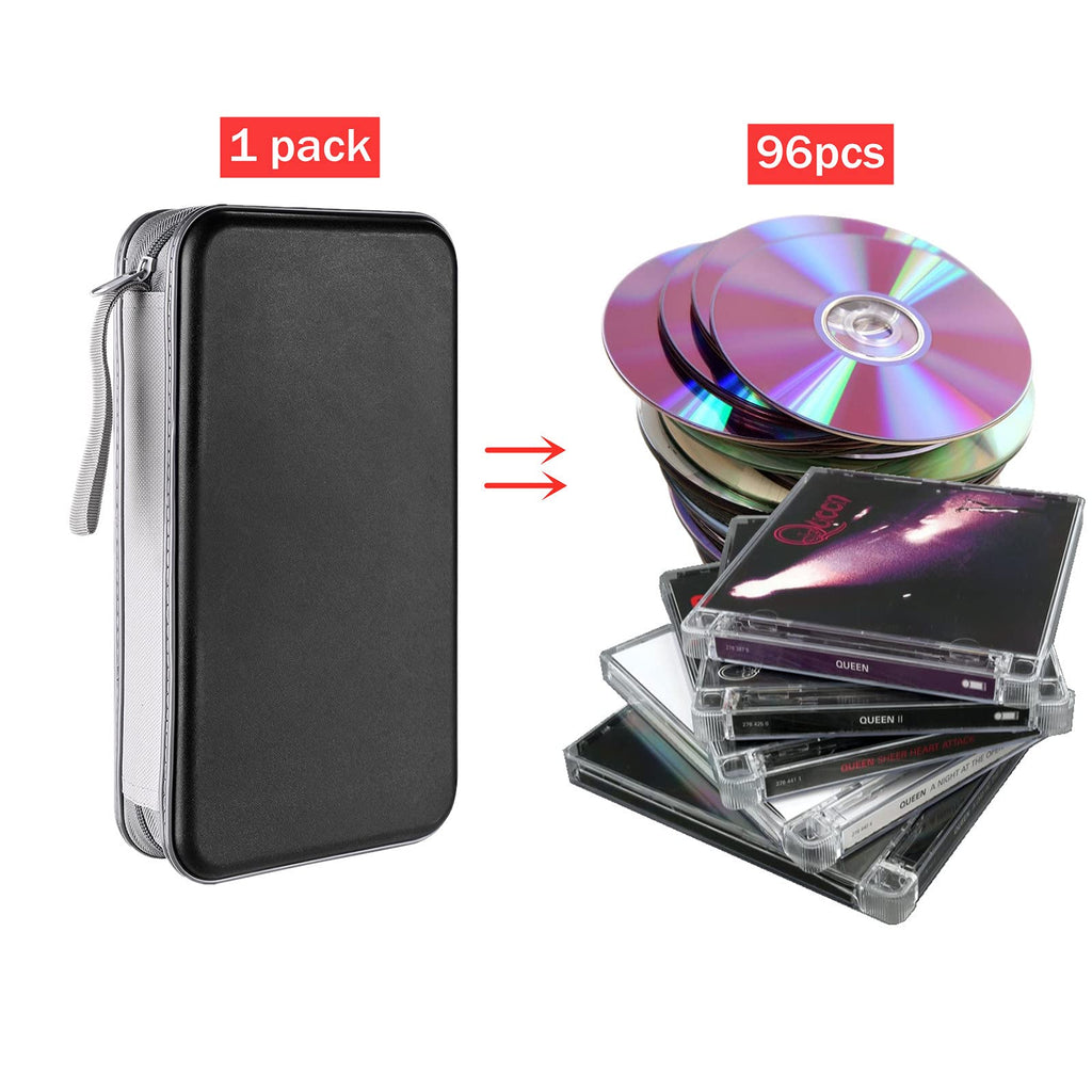 LIOVODE DVD Case, 96 Capacity CD Case Media Storage Holder Wallet Disc Collection Hard Plastic Booklet Organizer for Car (Black)
