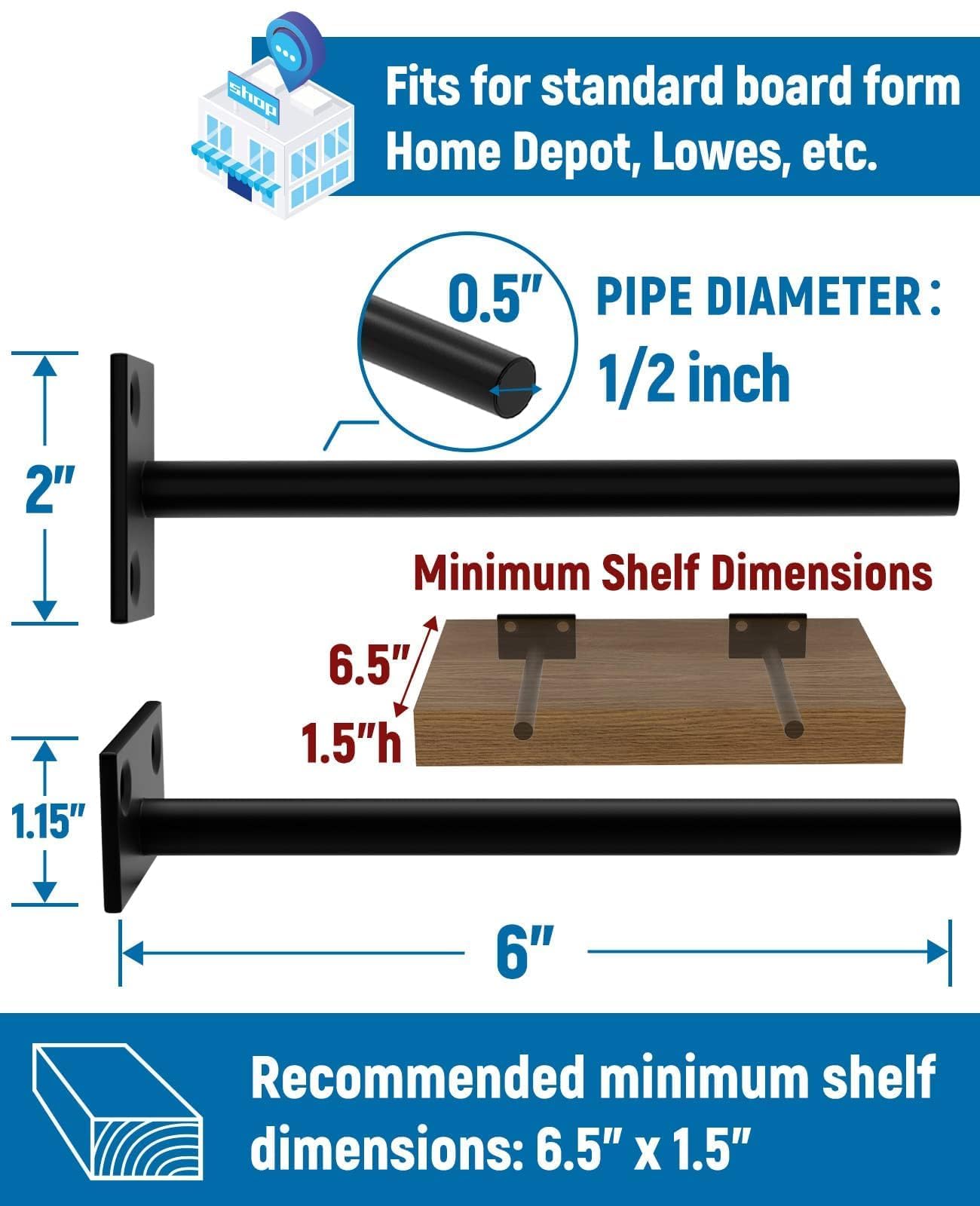 LEOPO 8 Pack-6 inch Floating Shelf Bracket, Hidden Brackets for Wood Shelf