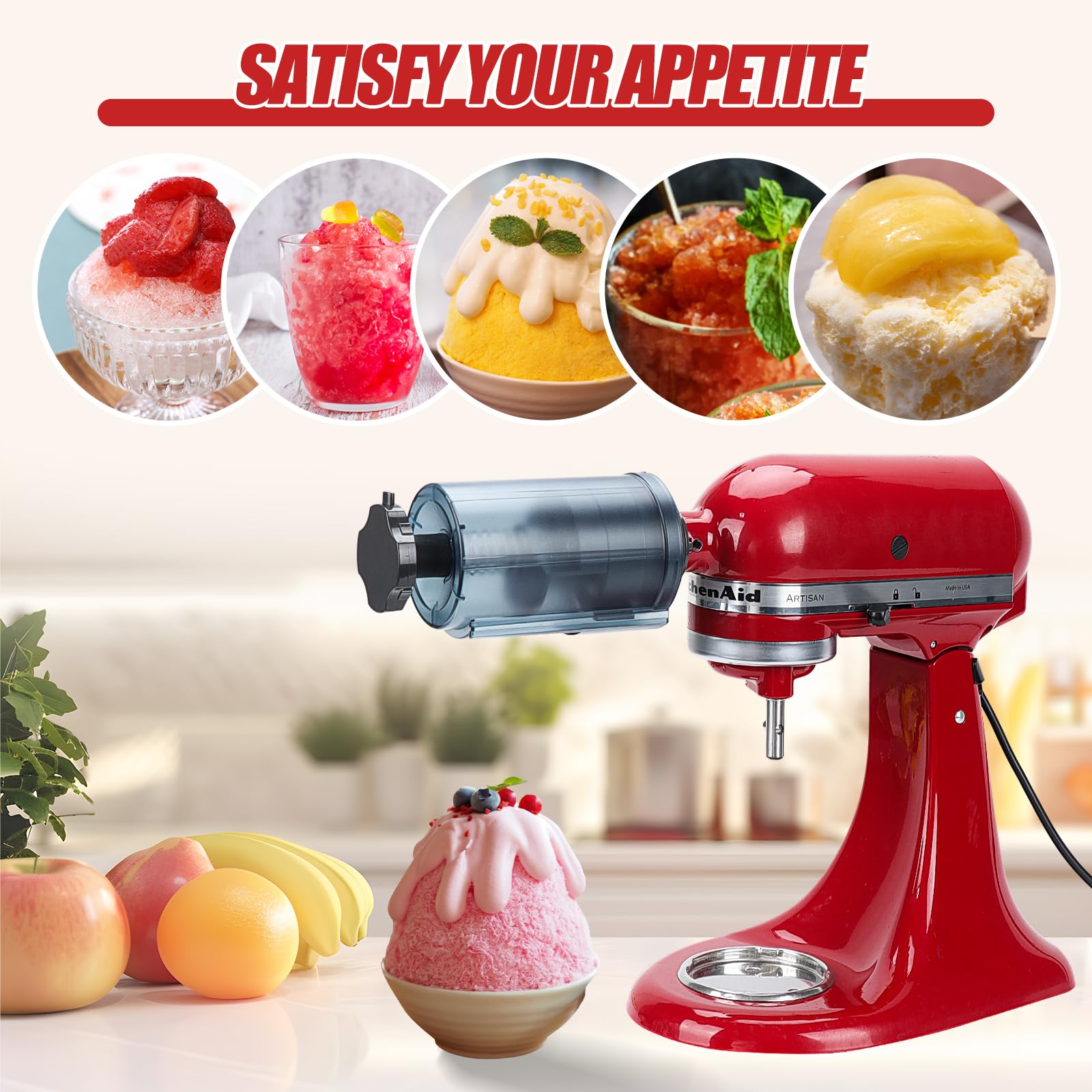 Shave Ice Attachment for KitchenAid Stand Mixers with 8 Ice mold, Ice Shaver Attachment, Snow Cone Attachment/Maker (Machine/Mixer Not Included)